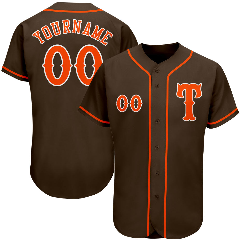Custom Brown Orange-White Authentic Baseball Jersey - Main View