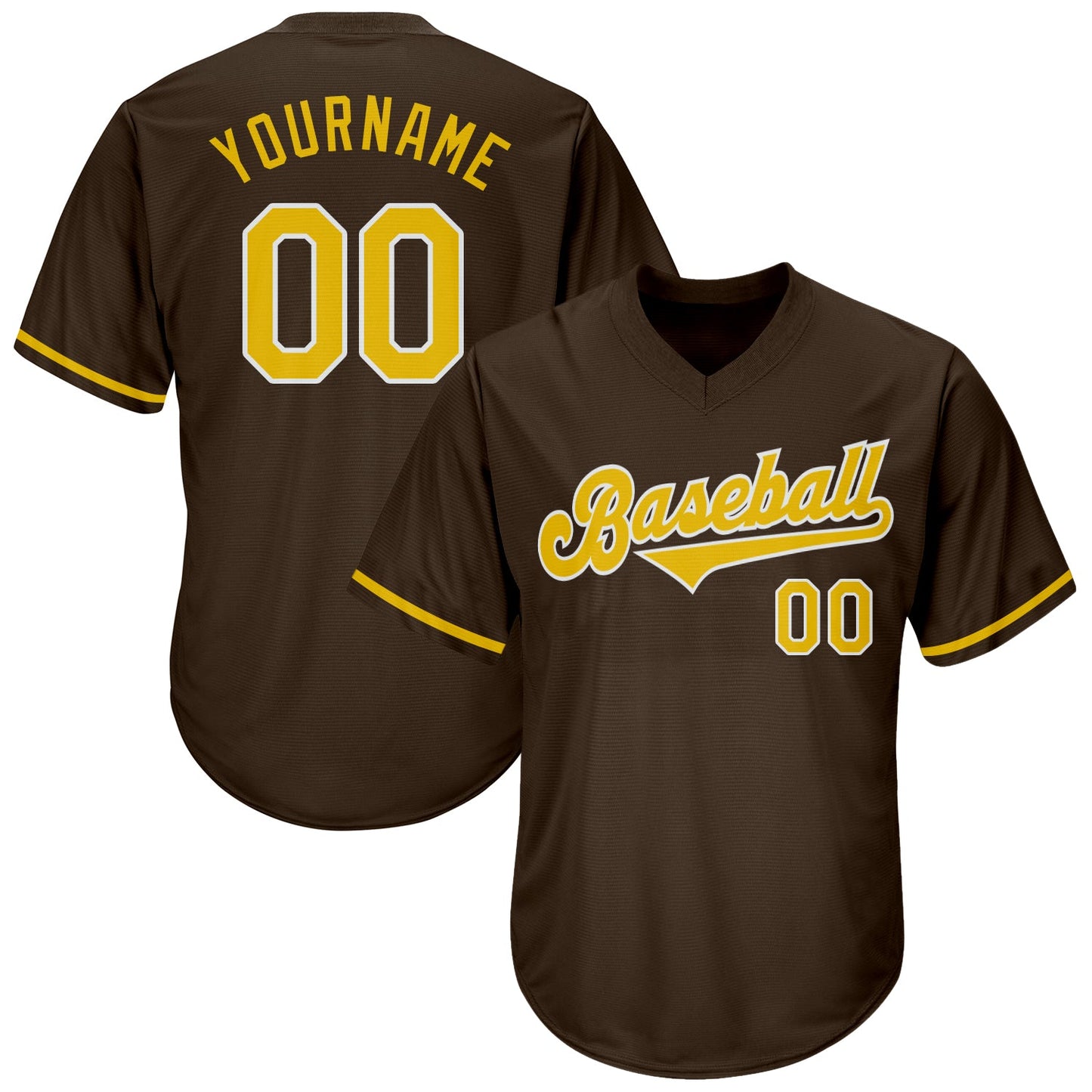 Custom Brown Gold-White Authentic Throwback Rib-Knit Baseball Jersey Shirt - Main View