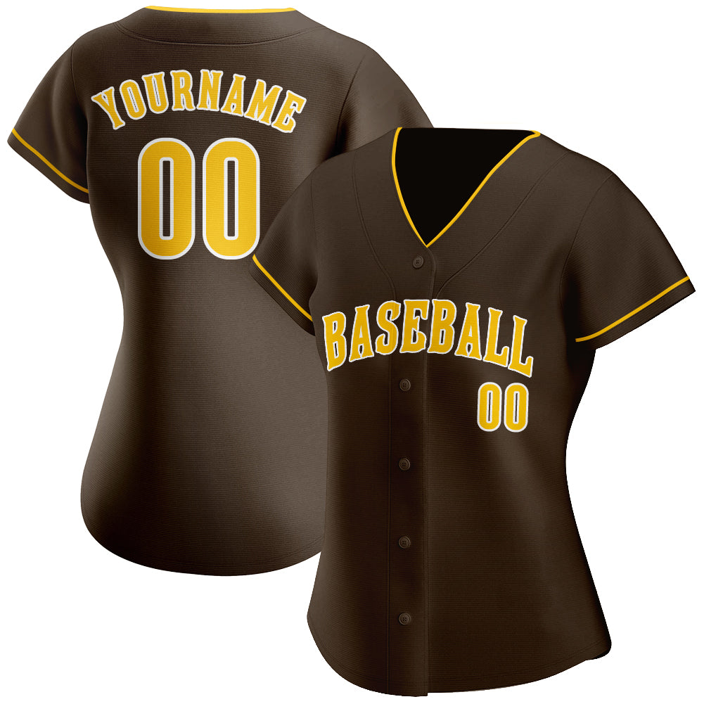 Custom Brown Gold-White Authentic Baseball Jersey view 2