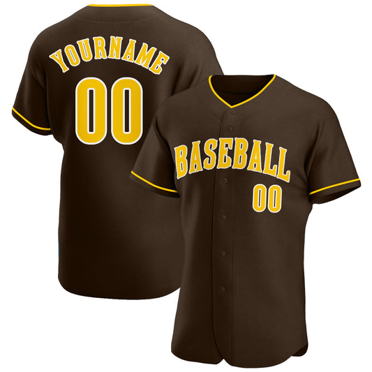 Custom Brown Gold-White Authentic Baseball Jersey - Main View