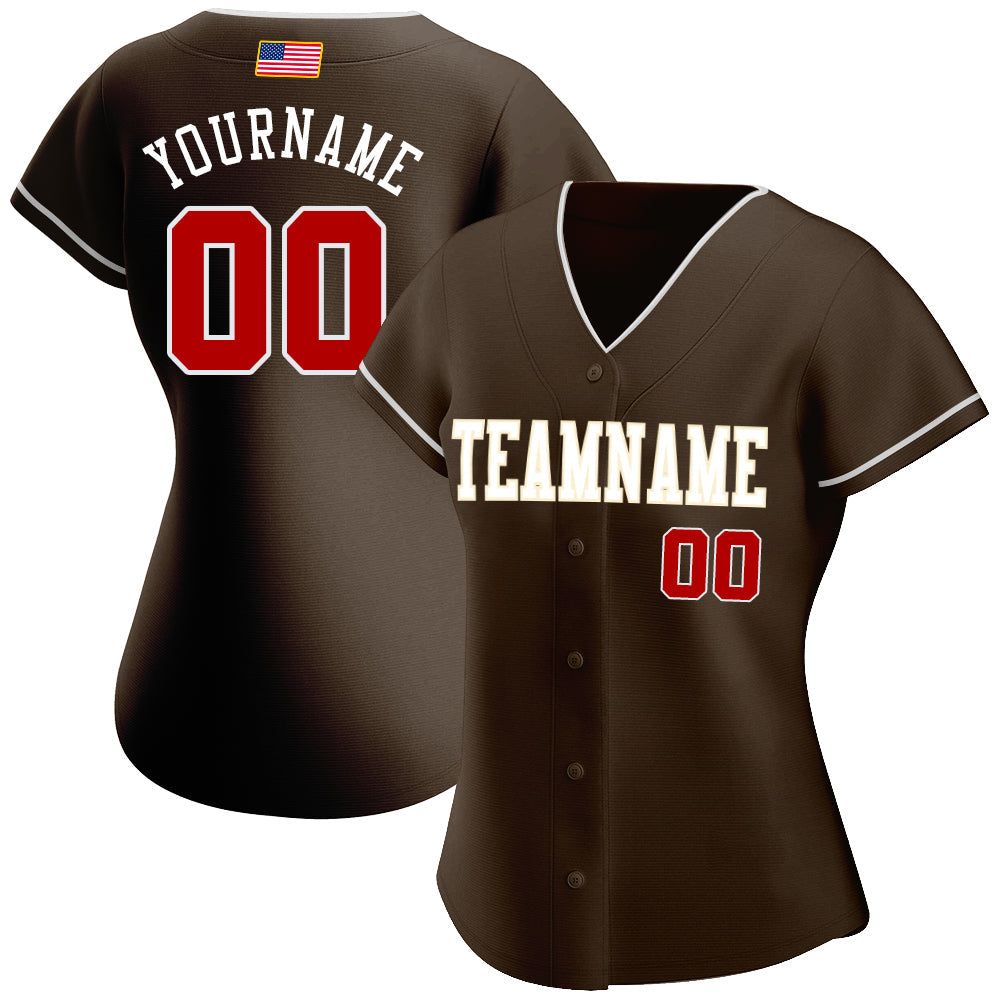 Custom Brown Red-Cream Authentic American Flag Fashion Baseball Jersey view 2