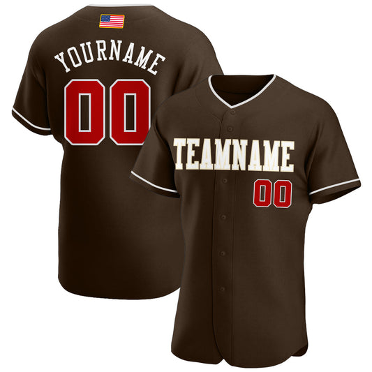 Custom Brown Red-Cream Authentic American Flag Fashion Baseball Jersey - Main View
