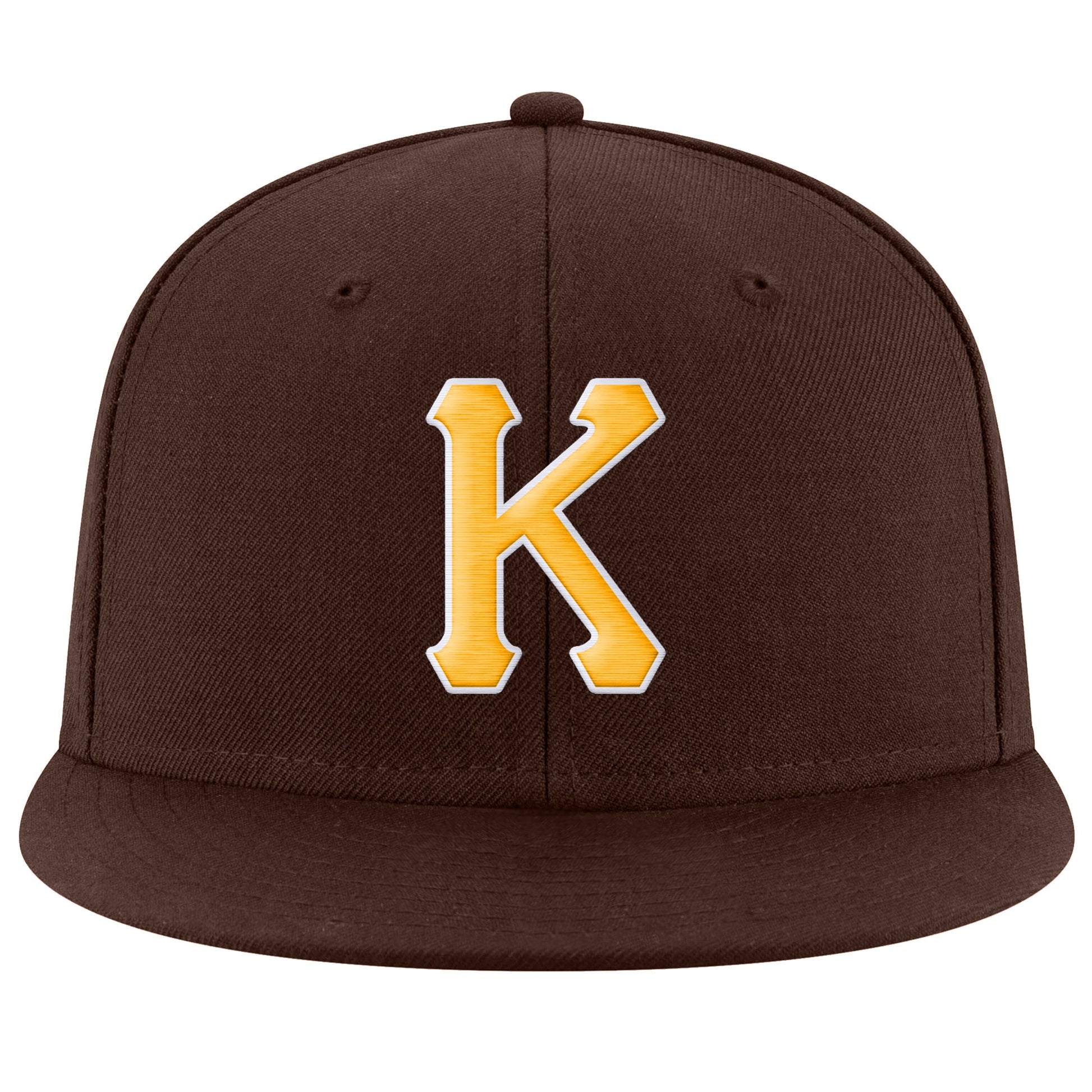 Custom Brown Gold-White Stitched Adjustable Snapback Hat view 2