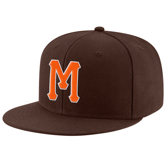 Custom Brown Orange-White Stitched Adjustable Snapback Hat - Main View