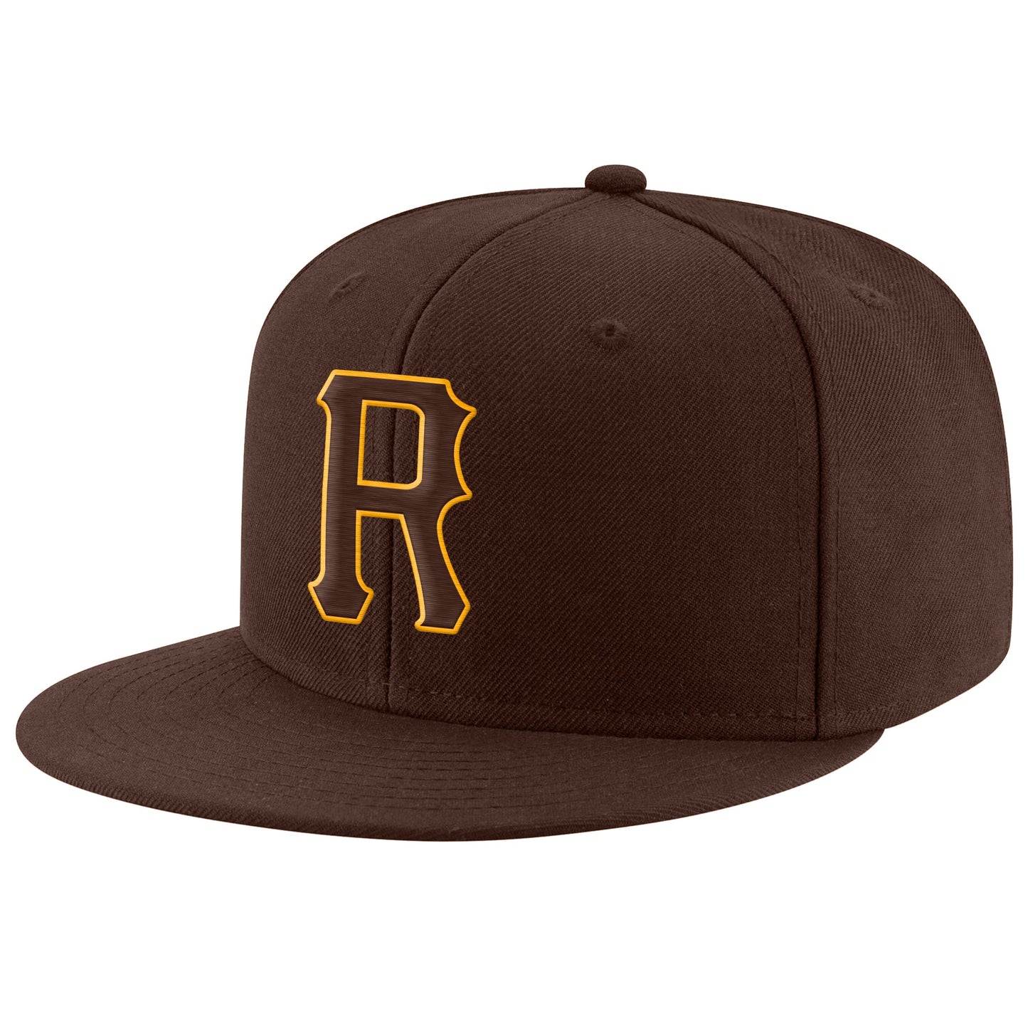 Custom Brown Brown-Gold Stitched Adjustable Snapback Hat - Main View