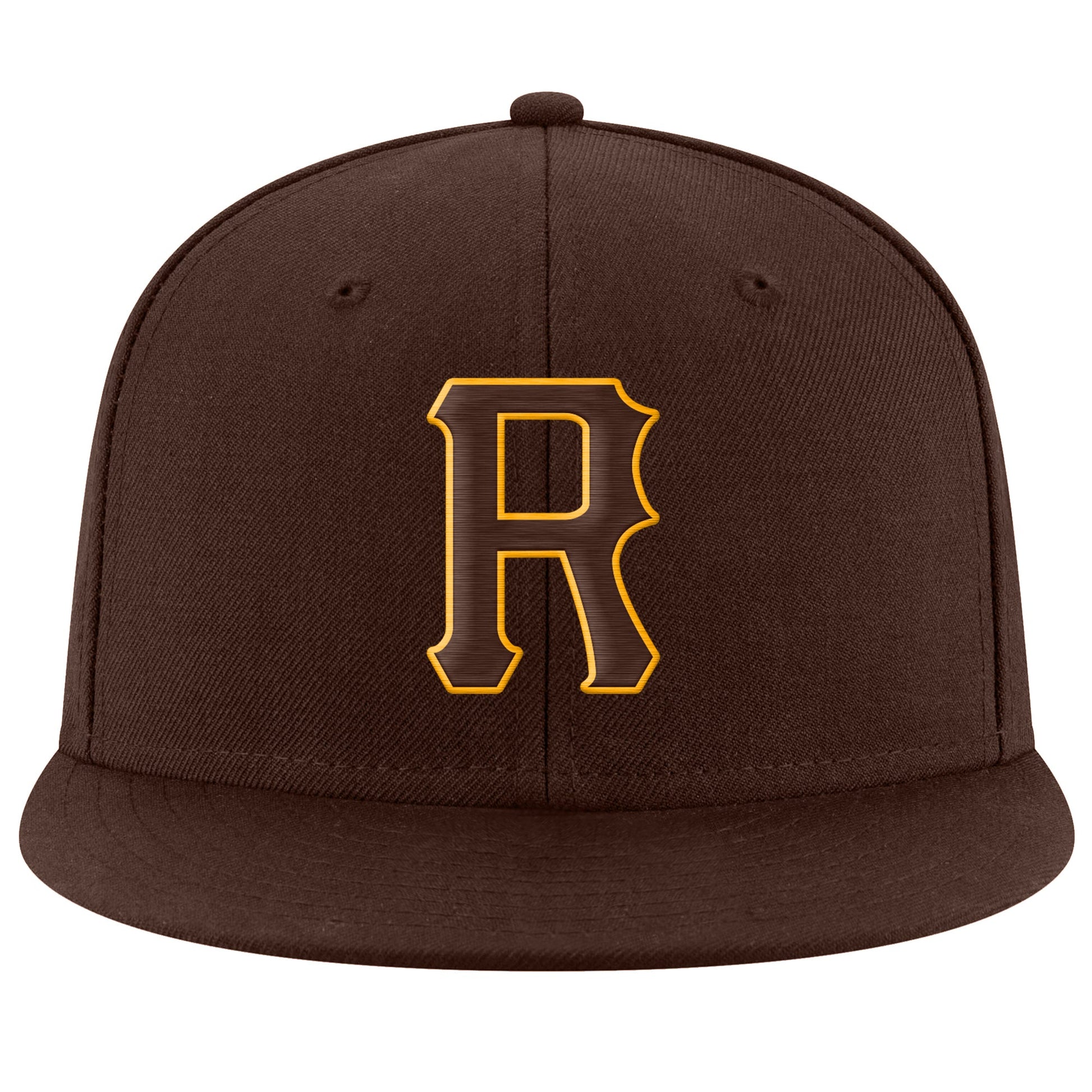 Custom Brown Brown-Gold Stitched Adjustable Snapback Hat view 2