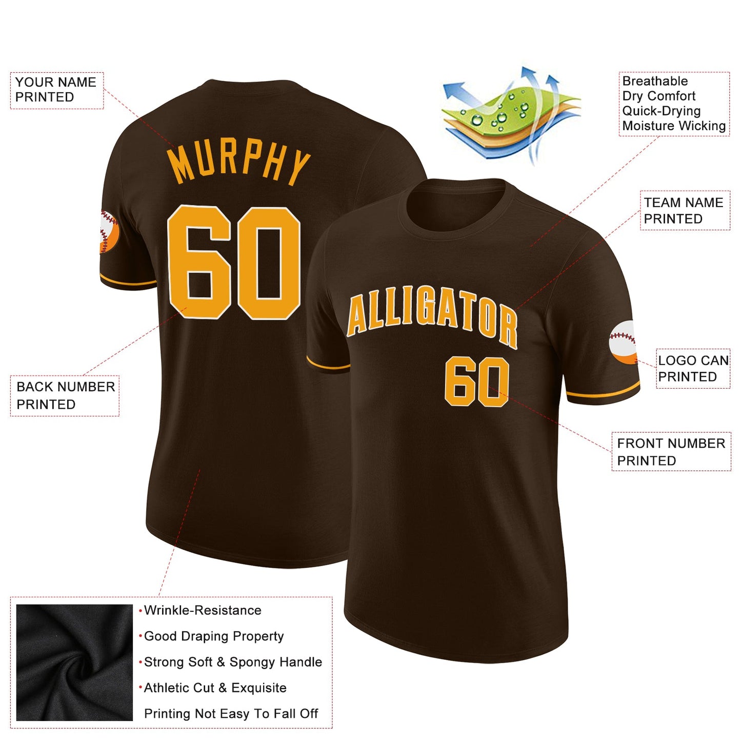 Custom Brown Gold-White Performance T-Shirt view 2
