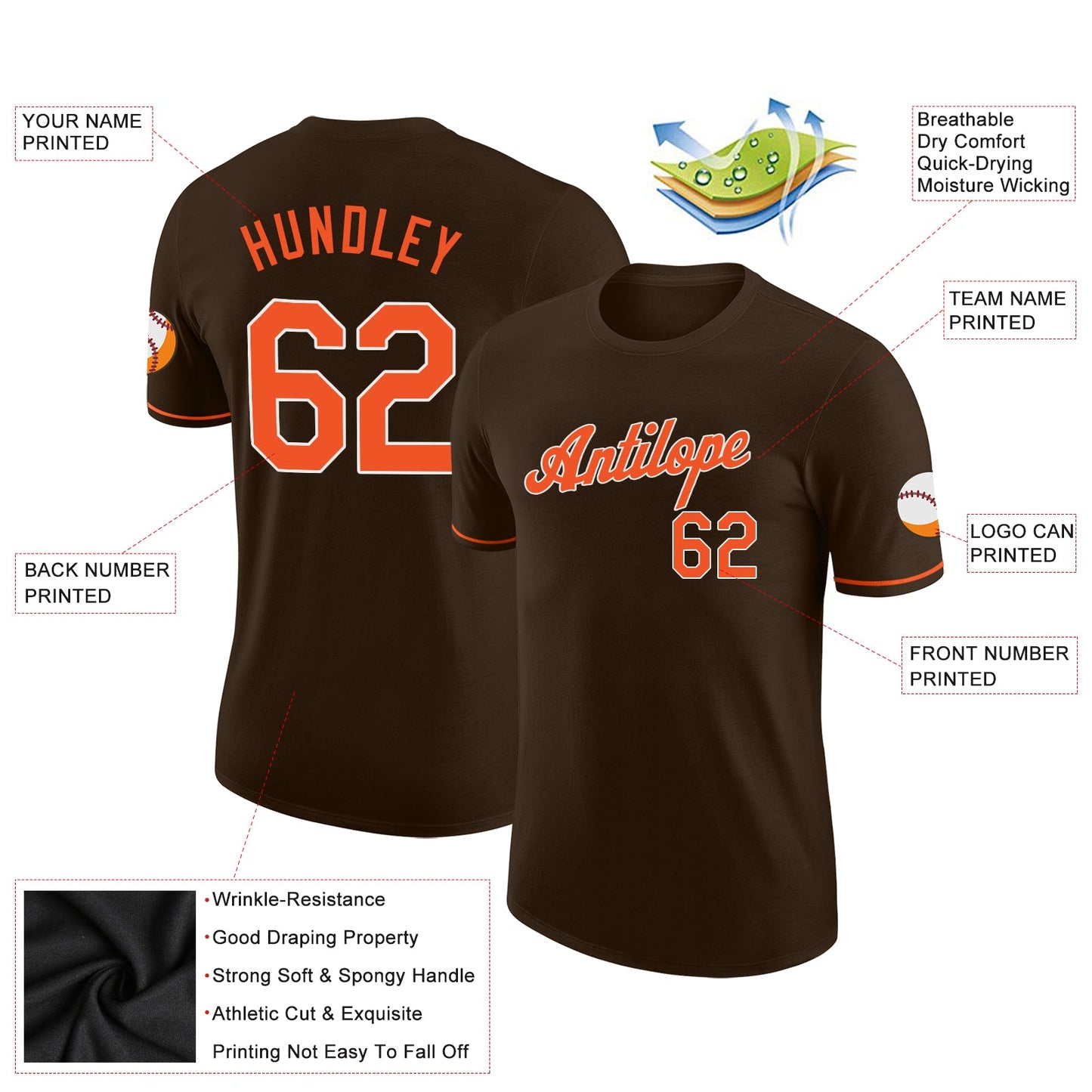 Custom Brown Orange-White Performance T-Shirt view 2