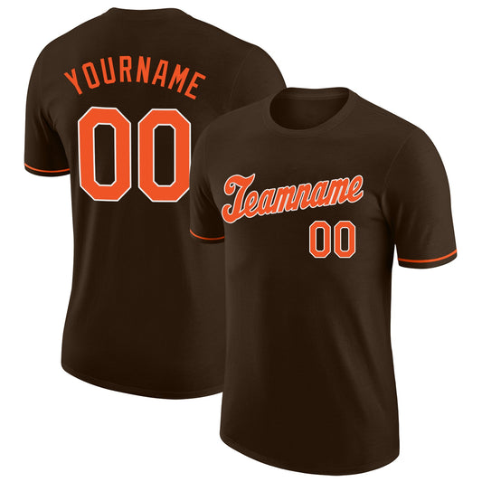 Custom Brown Orange-White Performance T-Shirt - Main View