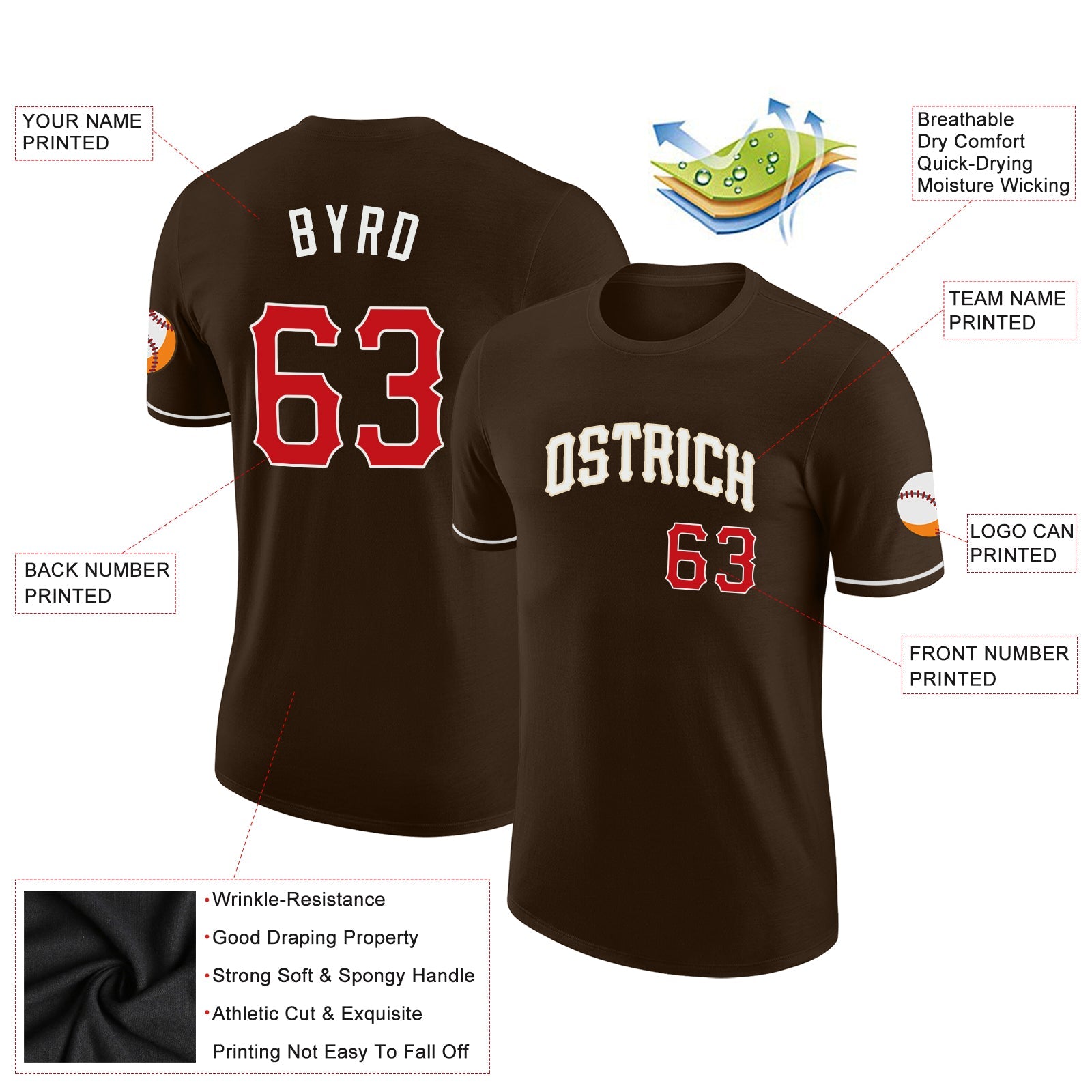 Custom Brown Red-Cream Performance T-Shirt view 2