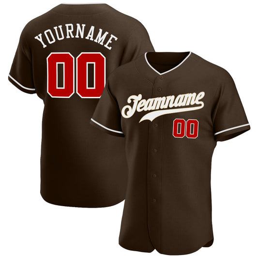 Custom Brown Red-White Authentic Baseball Jersey - Main View
