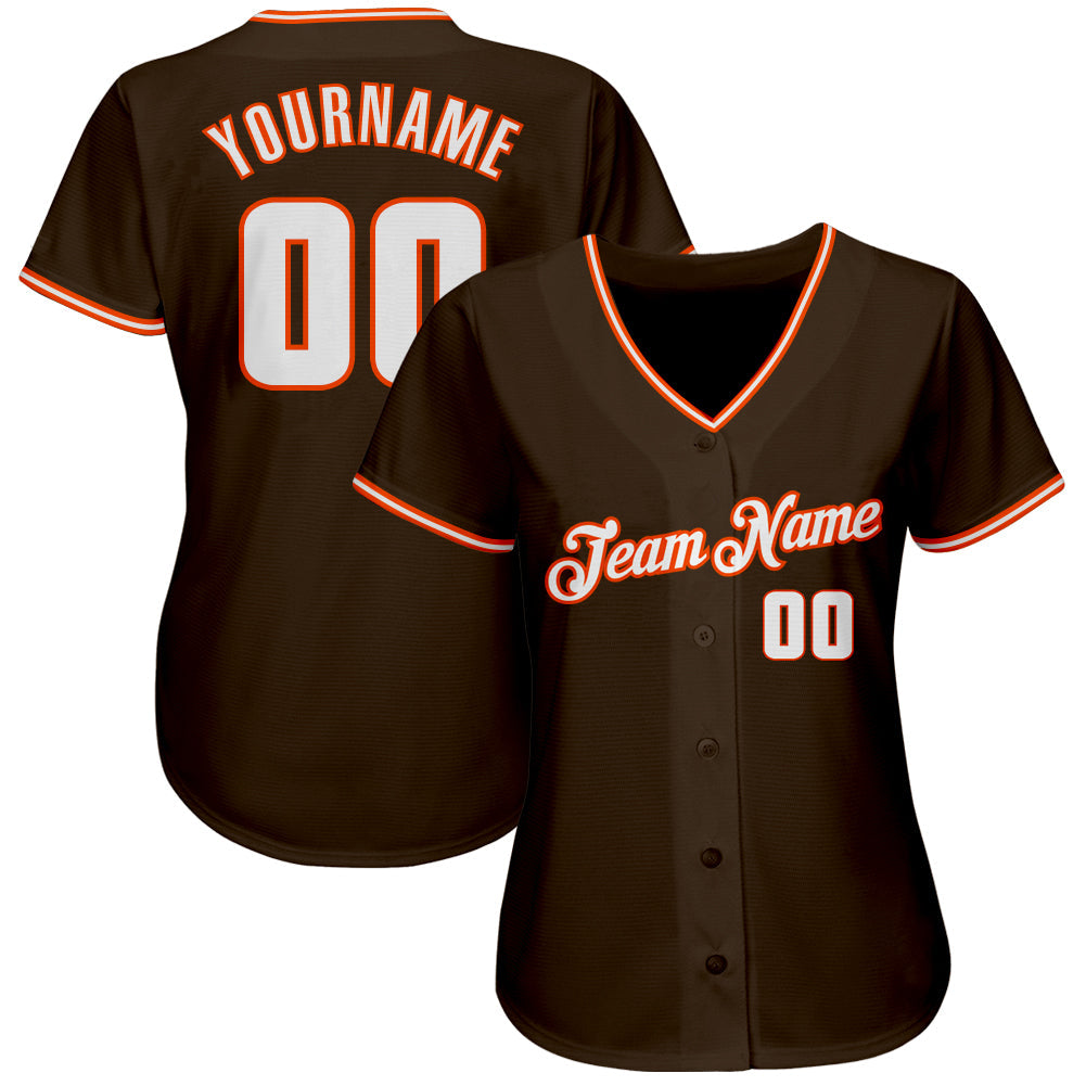 Custom Brown White-Orange Authentic Baseball Jersey view 2