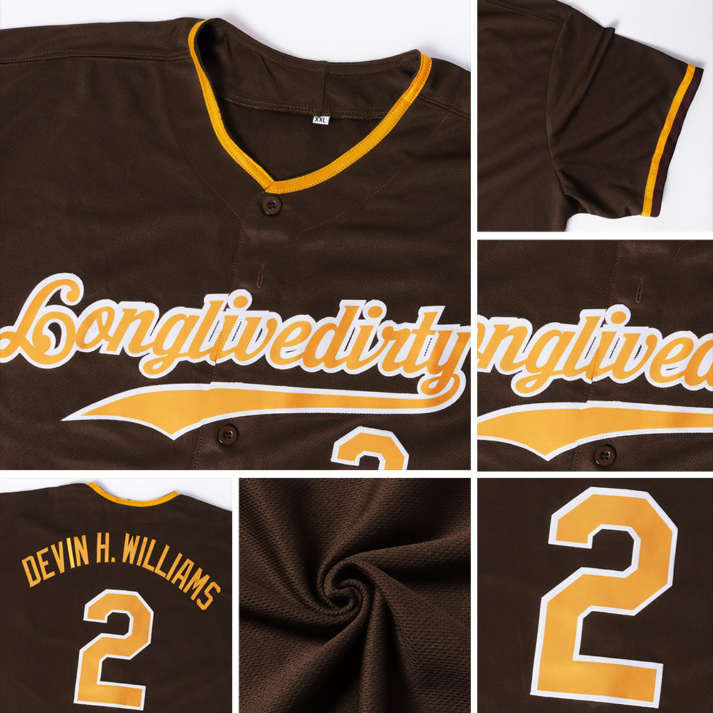 Custom Brown White-Orange Authentic Baseball Jersey view 6