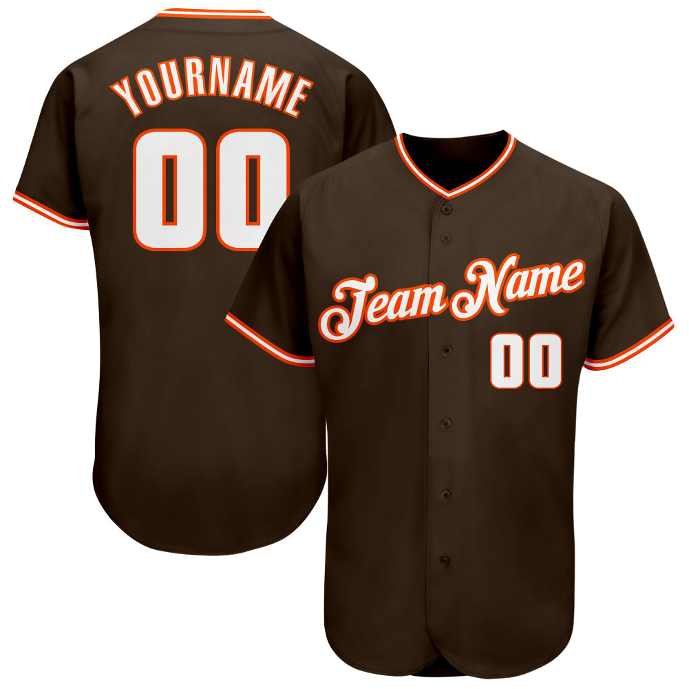 Custom Brown White-Orange Authentic Baseball Jersey - Main View
