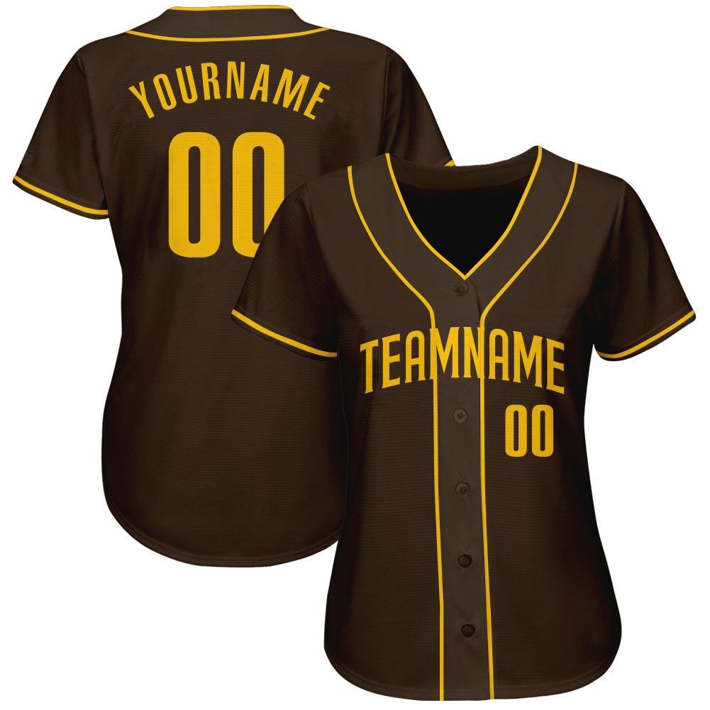 Custom Brown Gold Authentic Baseball Jersey view 2