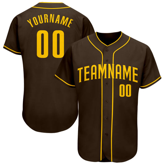 Custom Brown Gold Authentic Baseball Jersey - Main View