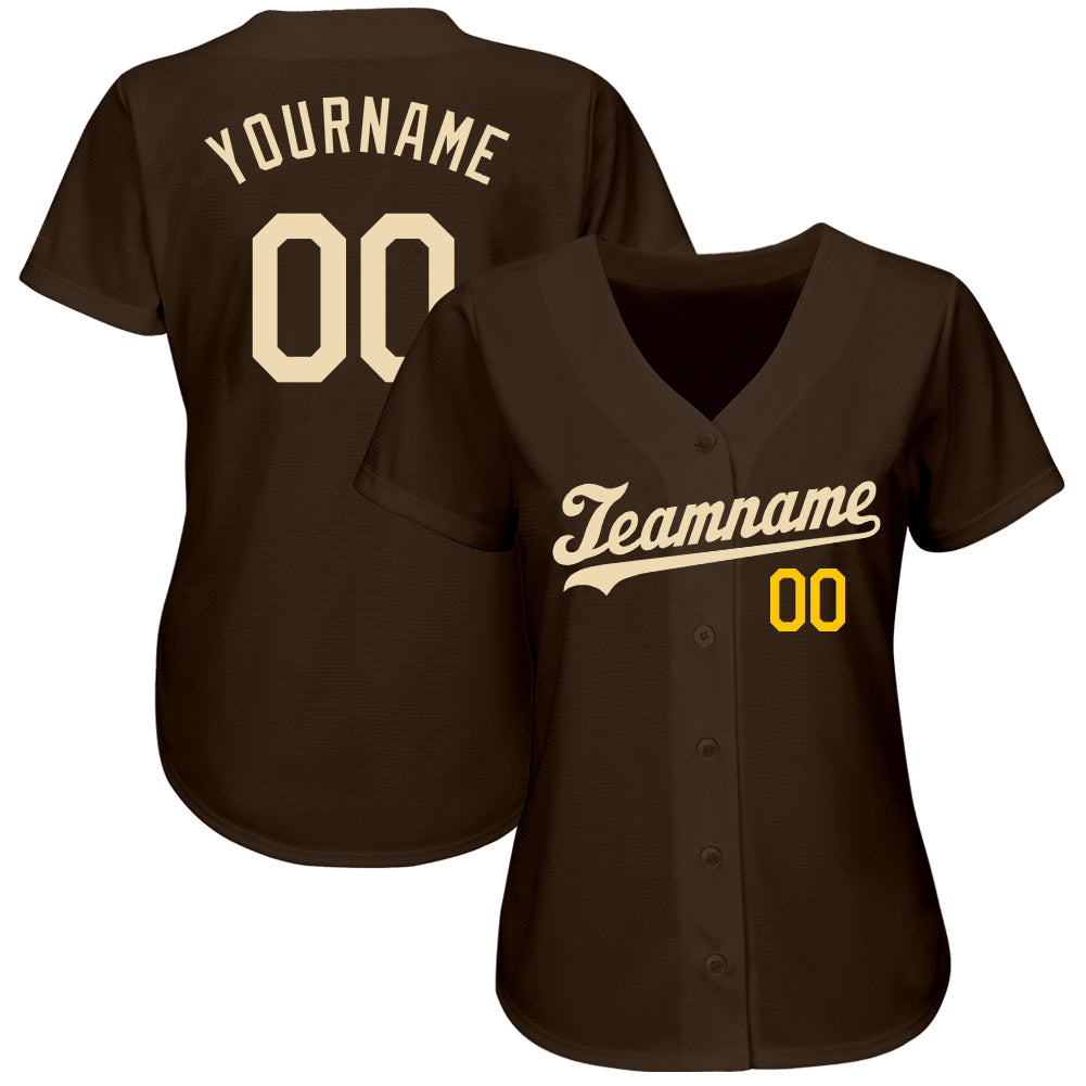 Custom Brown Cream-Gold Authentic Baseball Jersey view 2