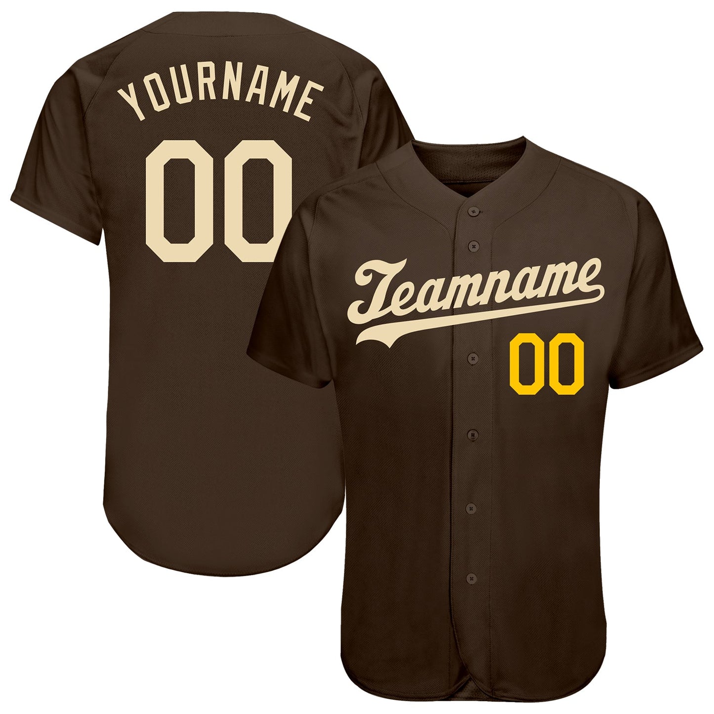 Custom Brown Cream-Gold Authentic Baseball Jersey - Main View
