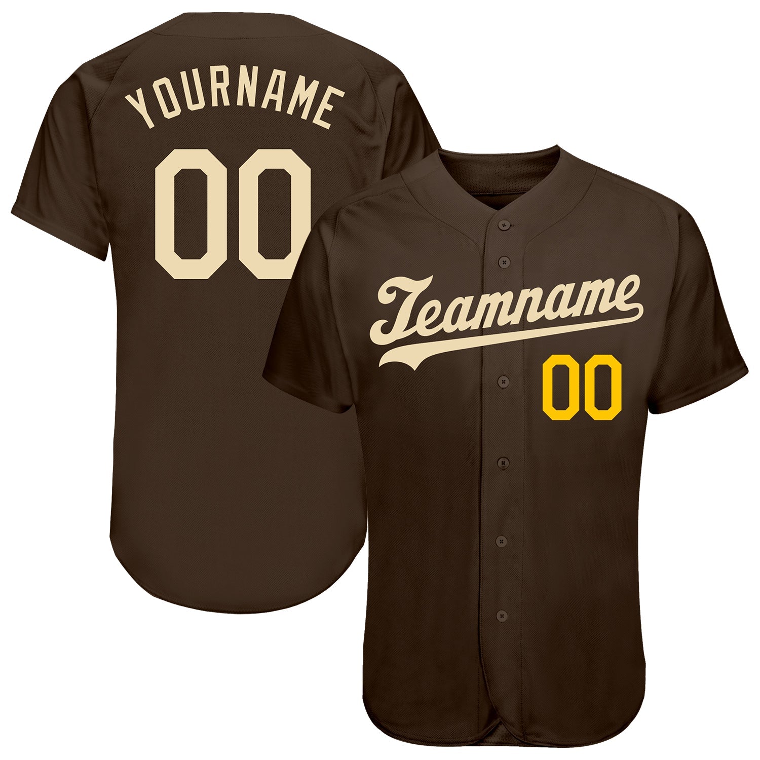 Custom Brown Cream-Gold Authentic Baseball Jersey - Main View