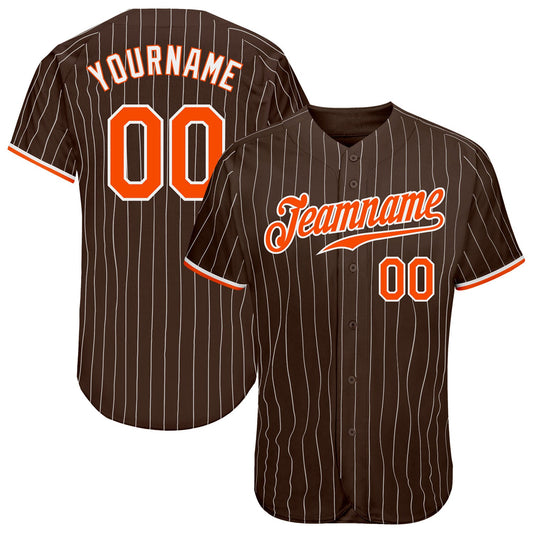 Custom Brown White Pinstripe Orange-White Authentic Baseball Jersey - Main View