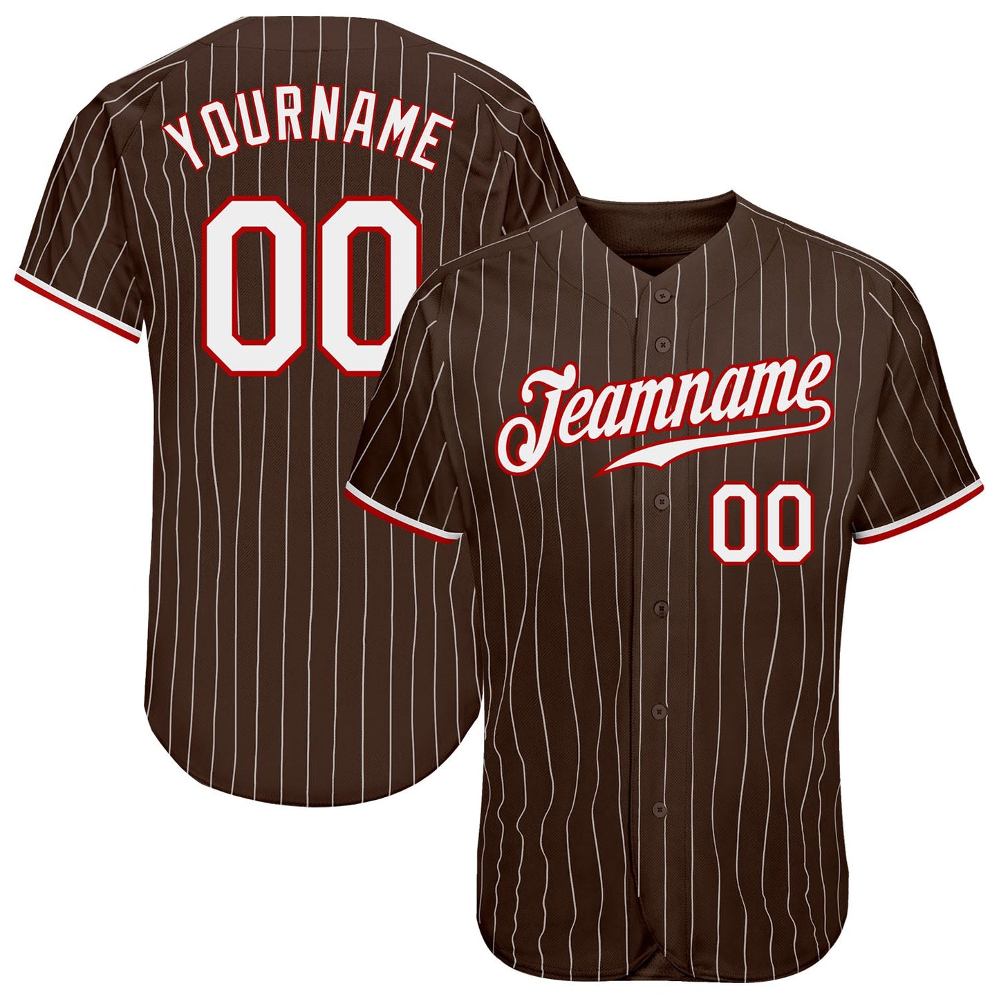 Custom Brown White Pinstripe White-Red Authentic Baseball Jersey - Main View