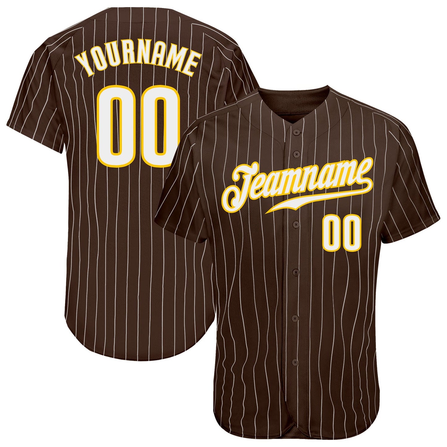 Custom Brown White Pinstripe White-Gold Authentic Baseball Jersey - Main View