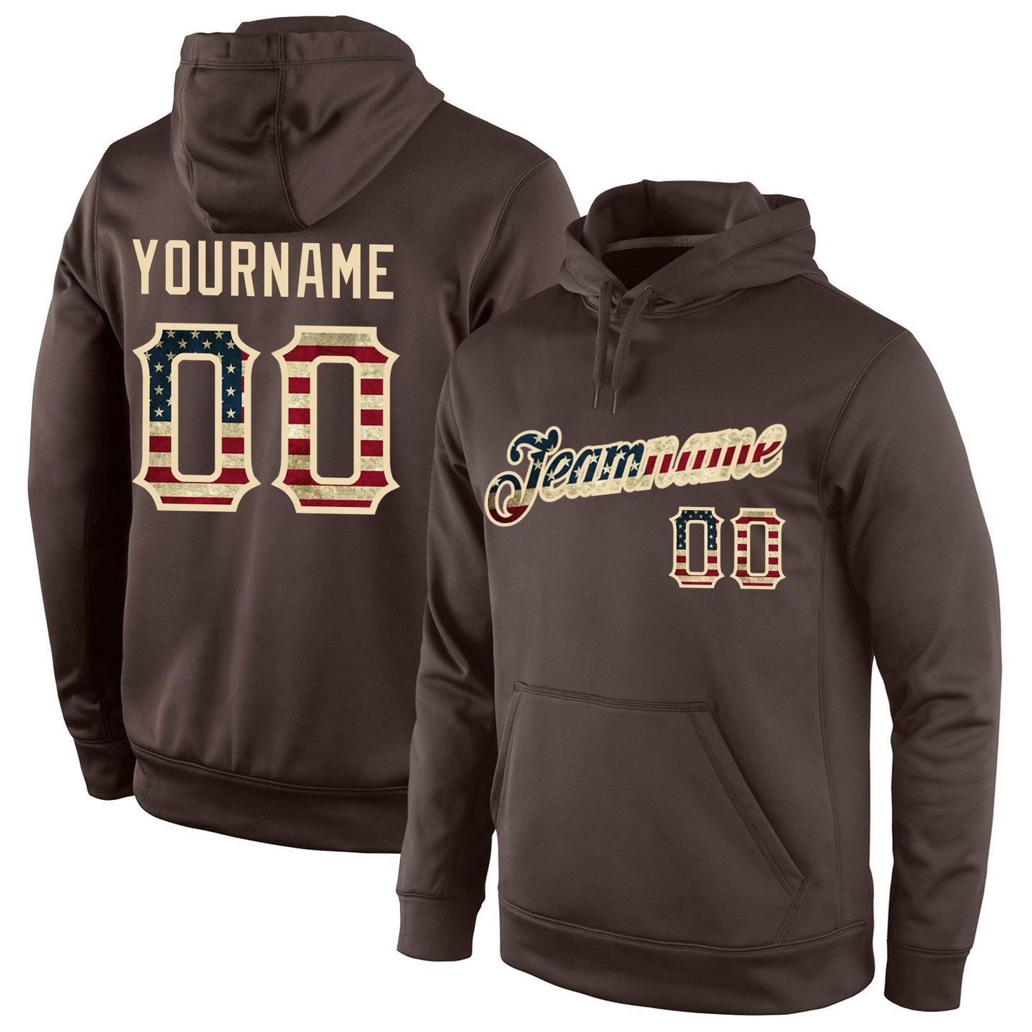 Custom Stitched Brown Vintage USA Flag-Cream Sports Pullover Sweatshirt Hoodie - Main View