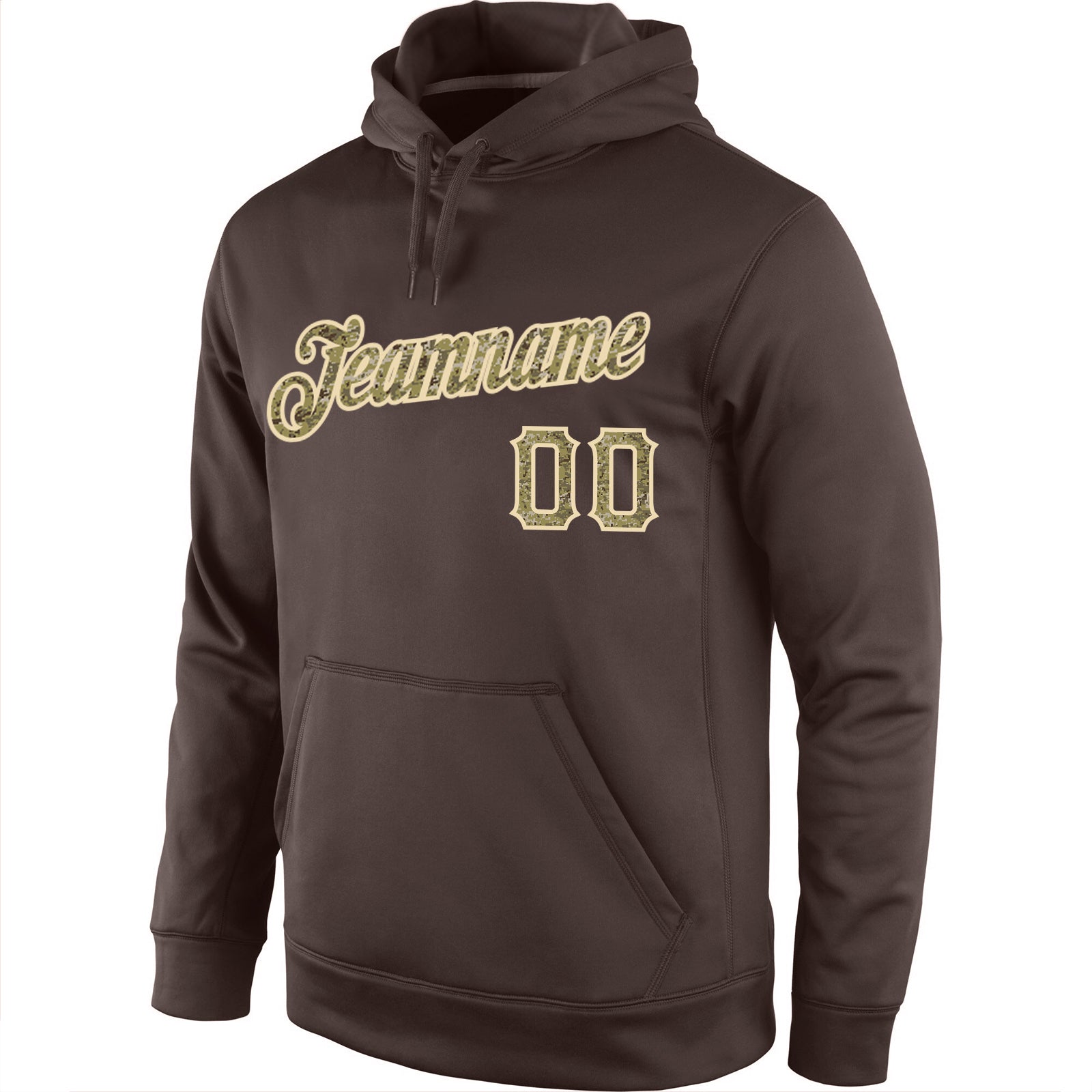 Custom Stitched Brown Camo-Cream Sports Pullover Sweatshirt Hoodie view 2