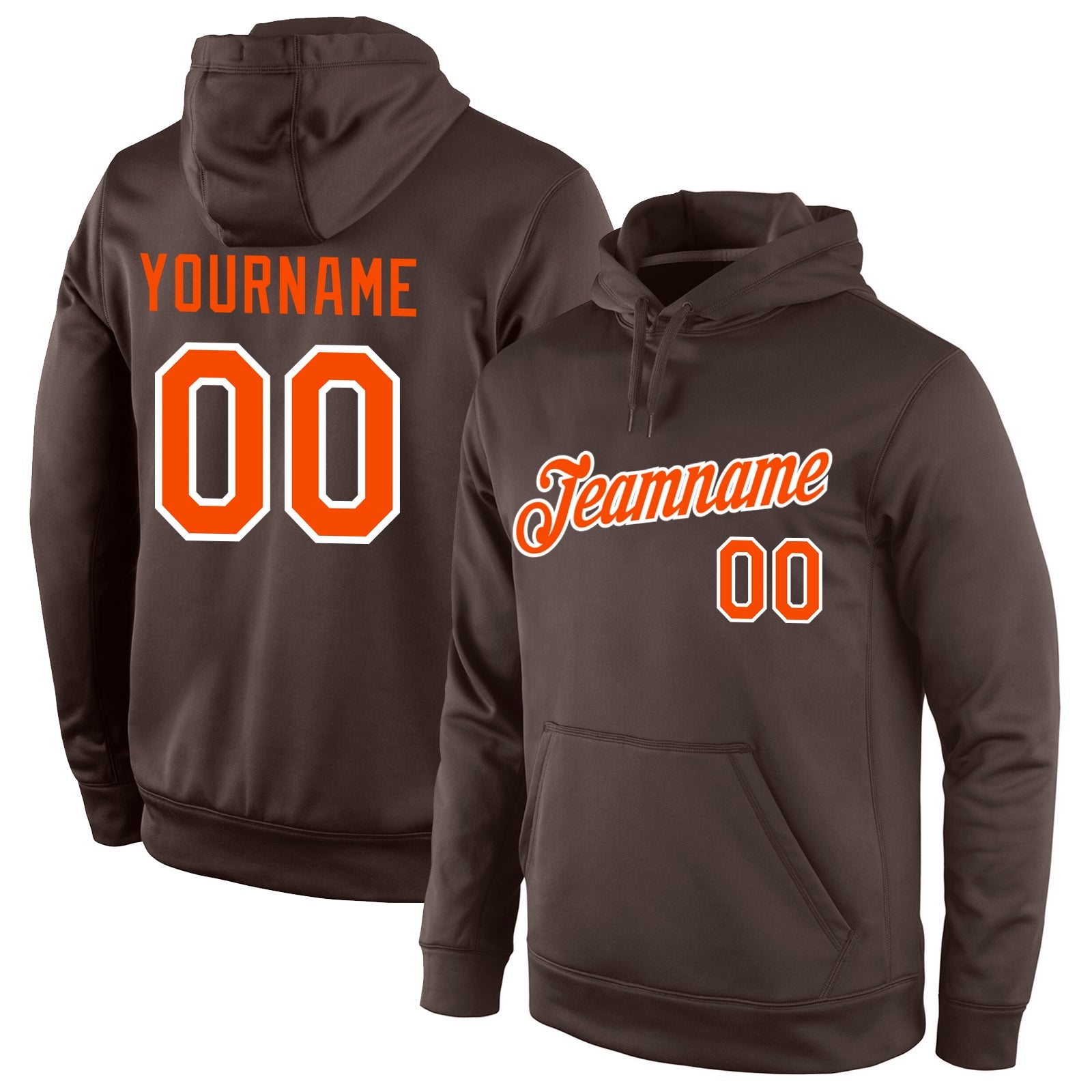 Custom Stitched Brown Orange-White Sports Pullover Sweatshirt Hoodie - Main View