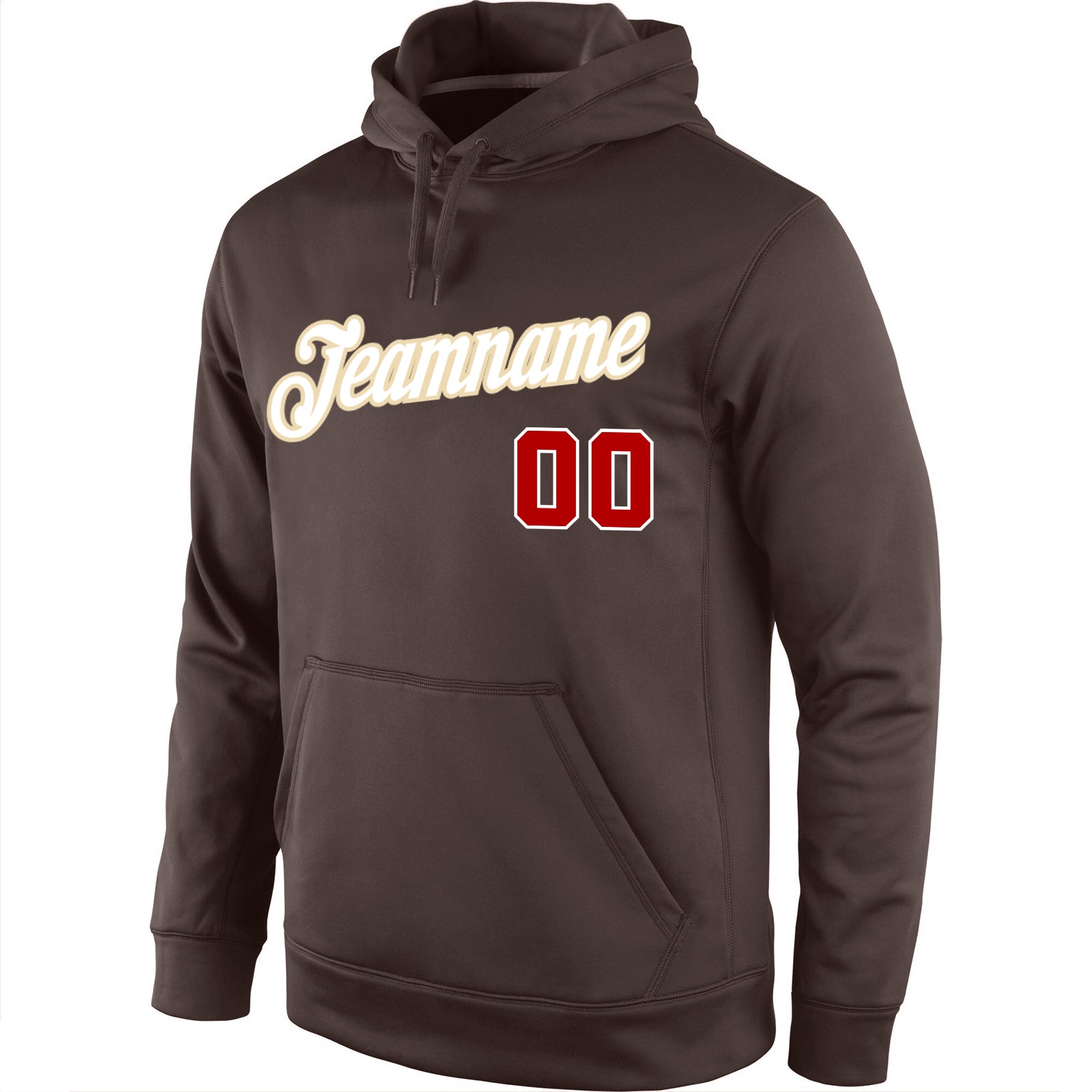 Custom Stitched Brown Red-White Sports Pullover Sweatshirt Hoodie view 2