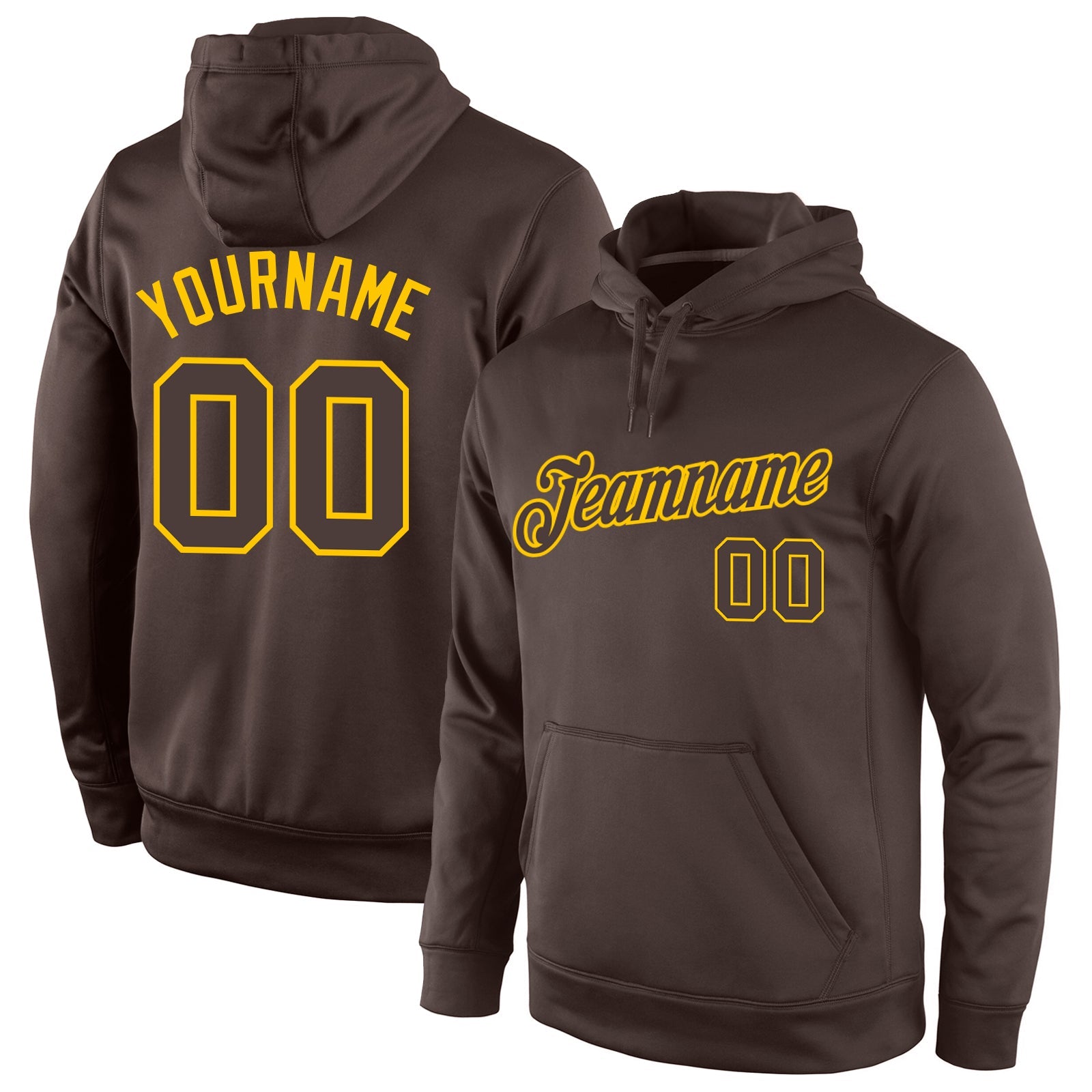 Custom Stitched Brown Brown-Gold Sports Pullover Sweatshirt Hoodie - Main View