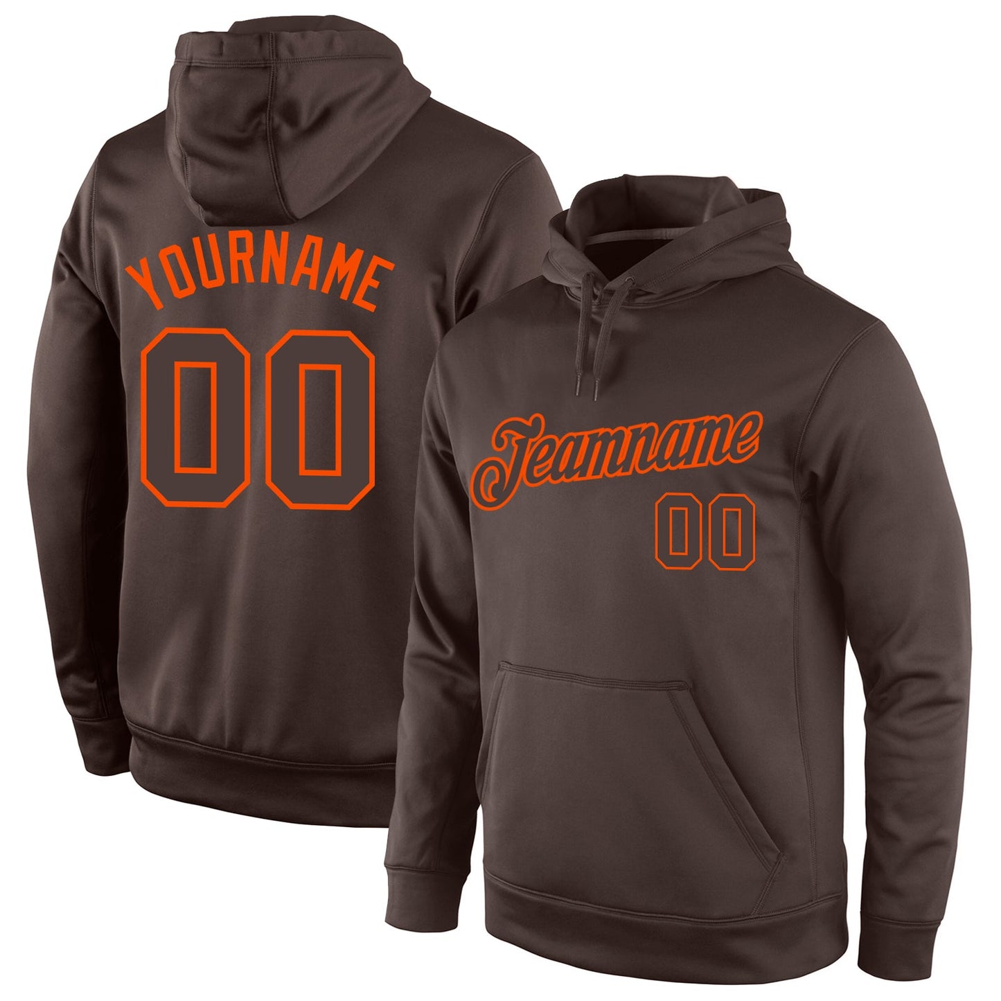 Custom Stitched Brown Brown-Orange Sports Pullover Sweatshirt Hoodie - Main View