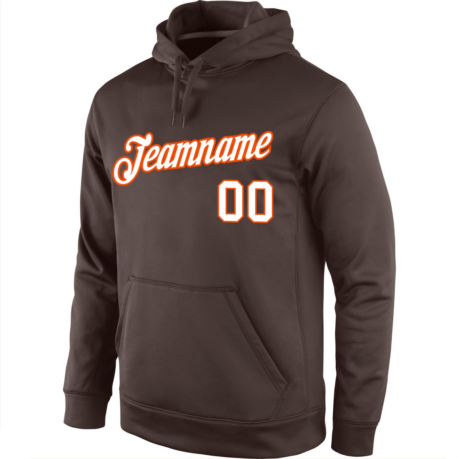 Custom Stitched Brown White-Orange Sports Pullover Sweatshirt Hoodie view 2