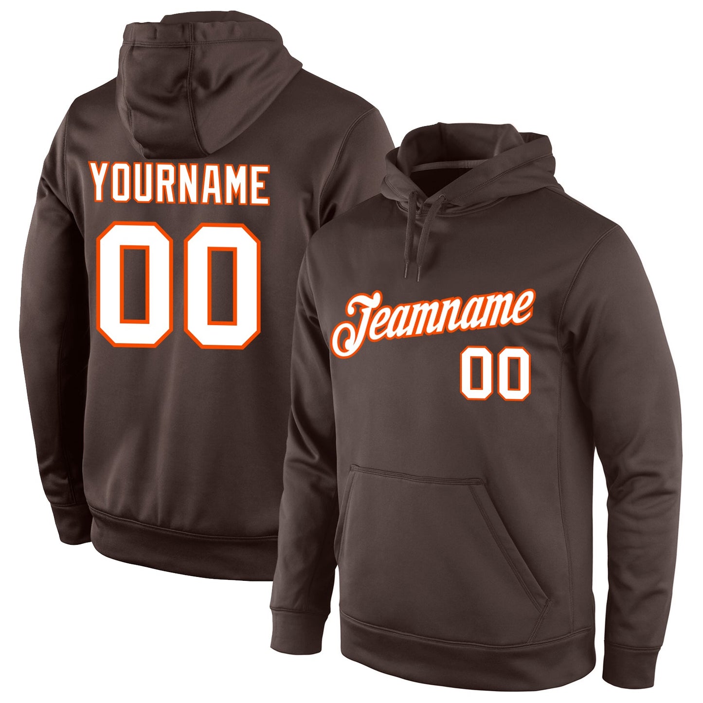 Custom Stitched Brown White-Orange Sports Pullover Sweatshirt Hoodie - Main View