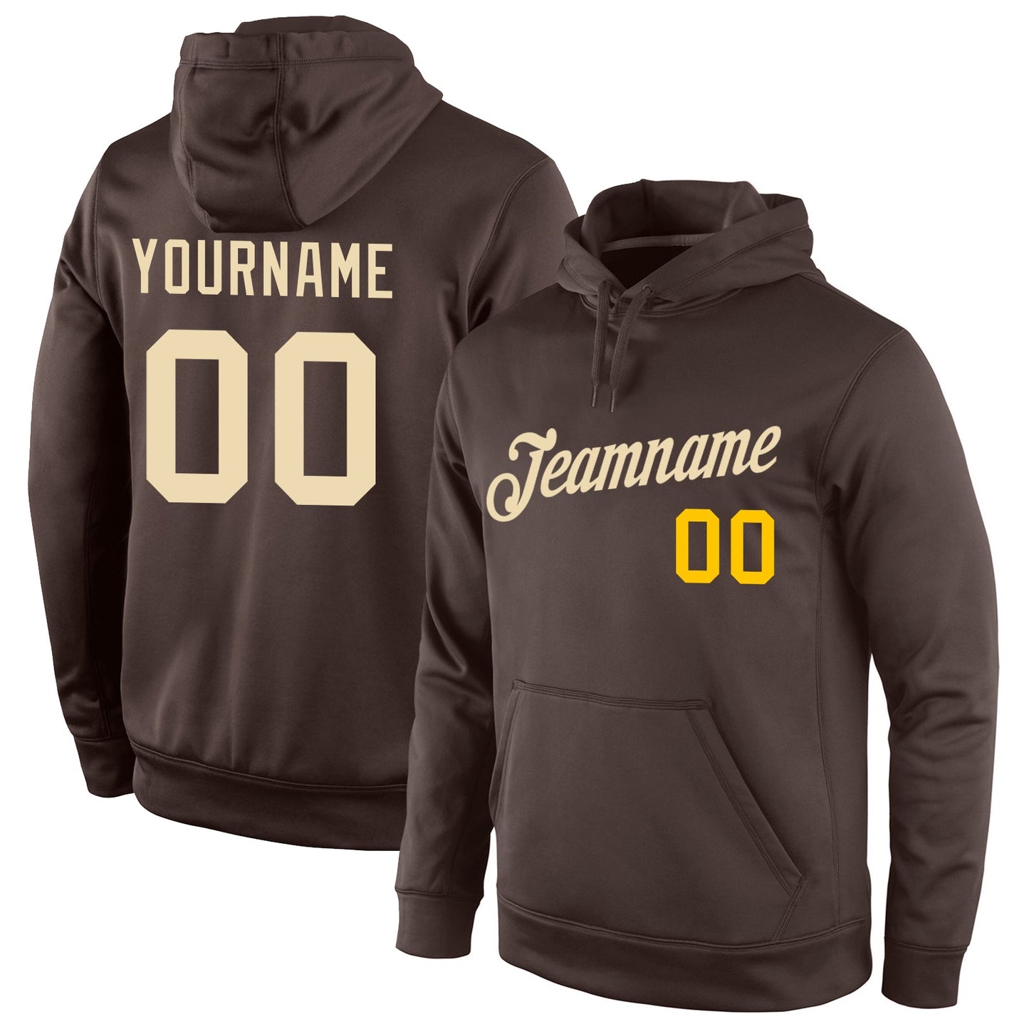 Custom Stitched Brown Cream-Gold Sports Pullover Sweatshirt Hoodie - Main View