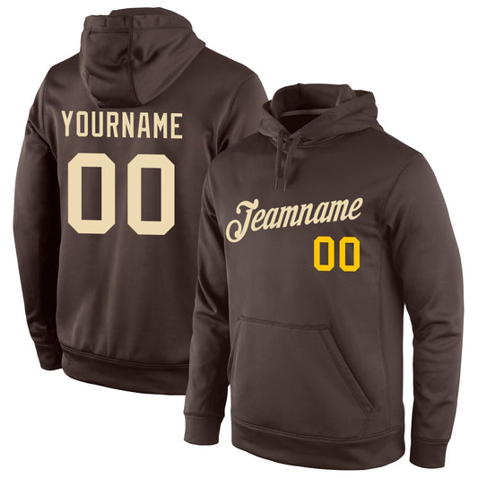 Custom Stitched Brown Cream-Gold Sports Pullover Sweatshirt Hoodie - Main View
