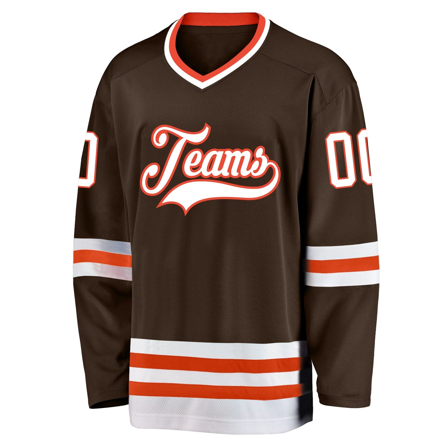 Custom Brown White-Orange Hockey Jersey view 2