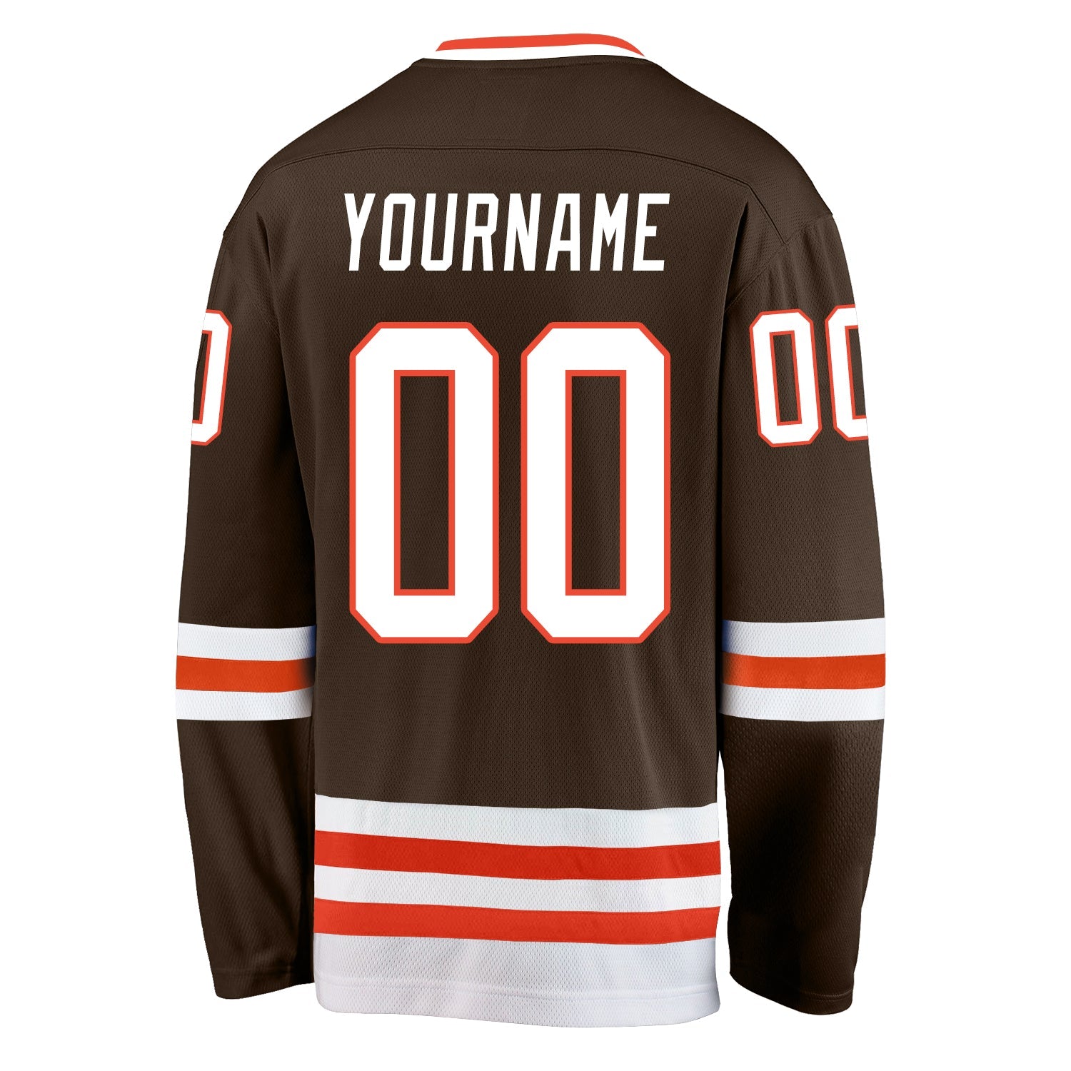 Custom Brown White-Orange Hockey Jersey view 3