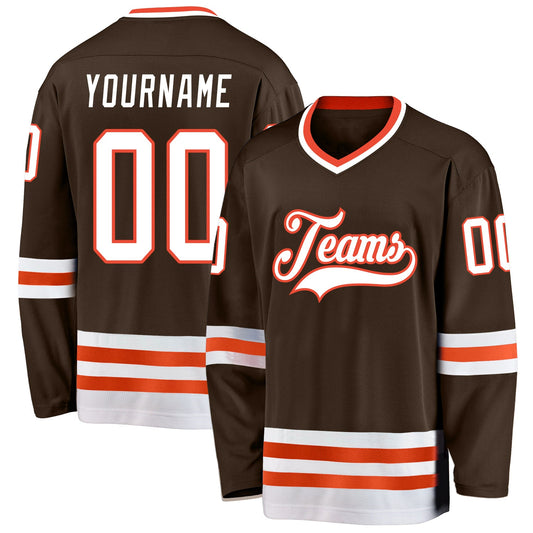Custom Brown White-Orange Hockey Jersey - Main View