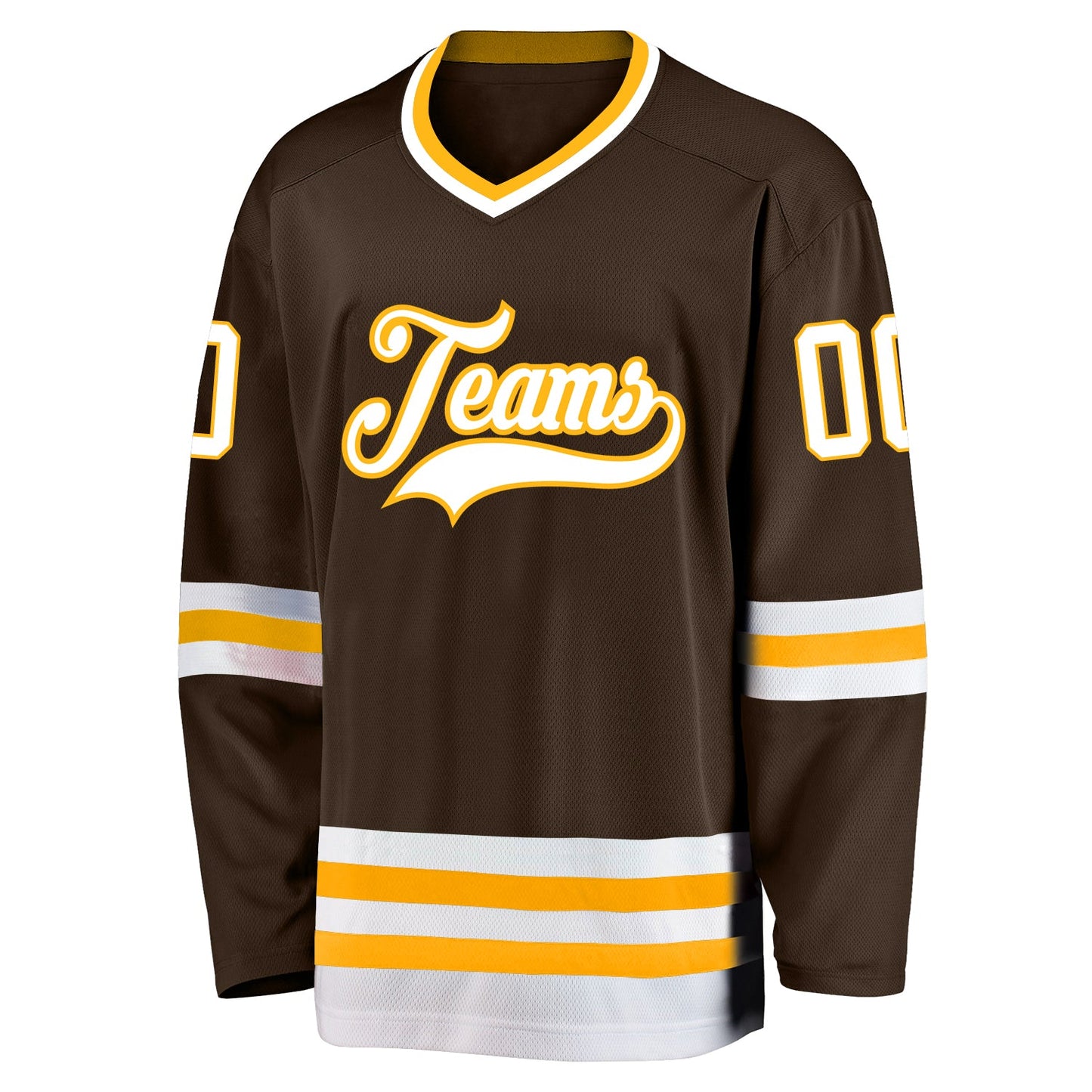Custom Brown White-Gold Hockey Jersey view 2