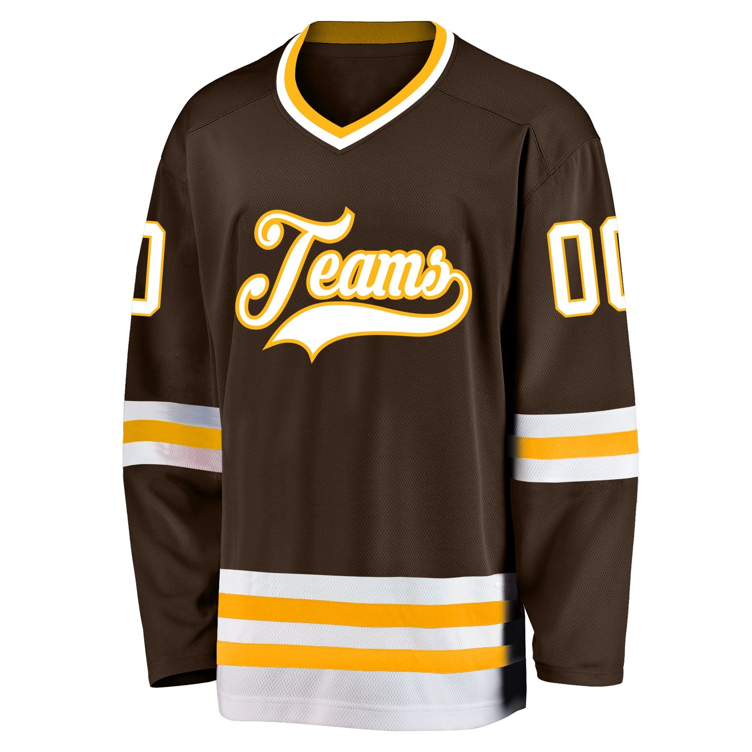 Custom Brown White-Gold Hockey Jersey view 2