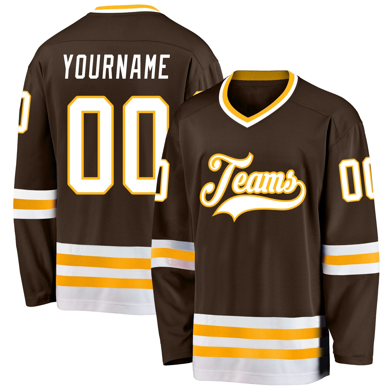 Custom Brown White-Gold Hockey Jersey - Main View