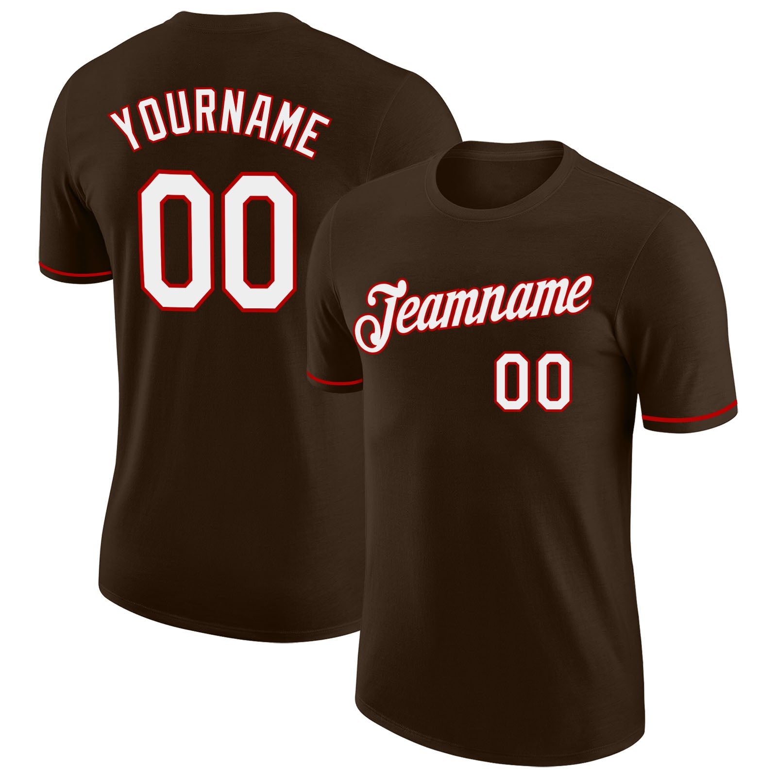 Custom Brown White-Red Performance T-Shirt - Main View