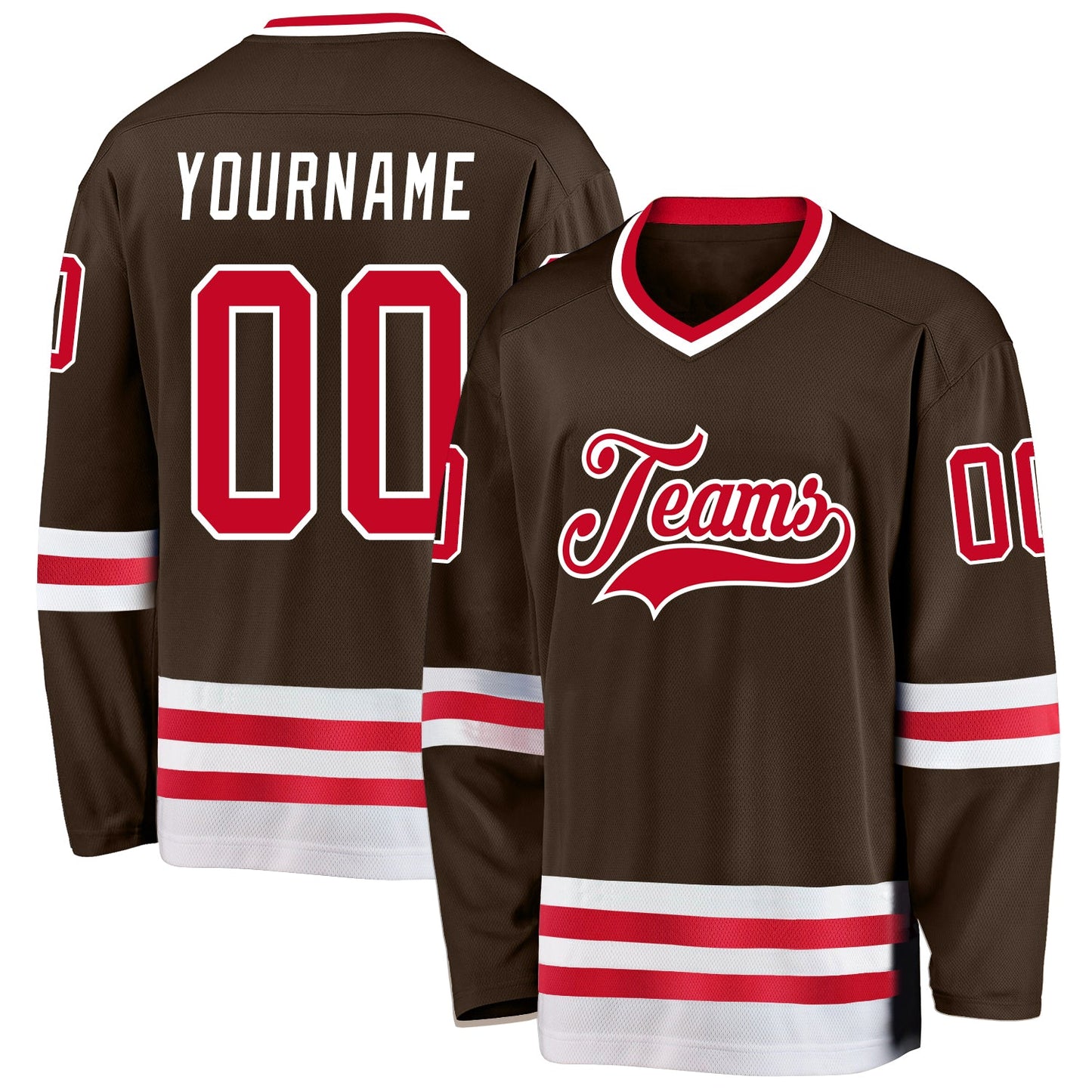 Custom Brown Red-White Hockey Jersey - Main View