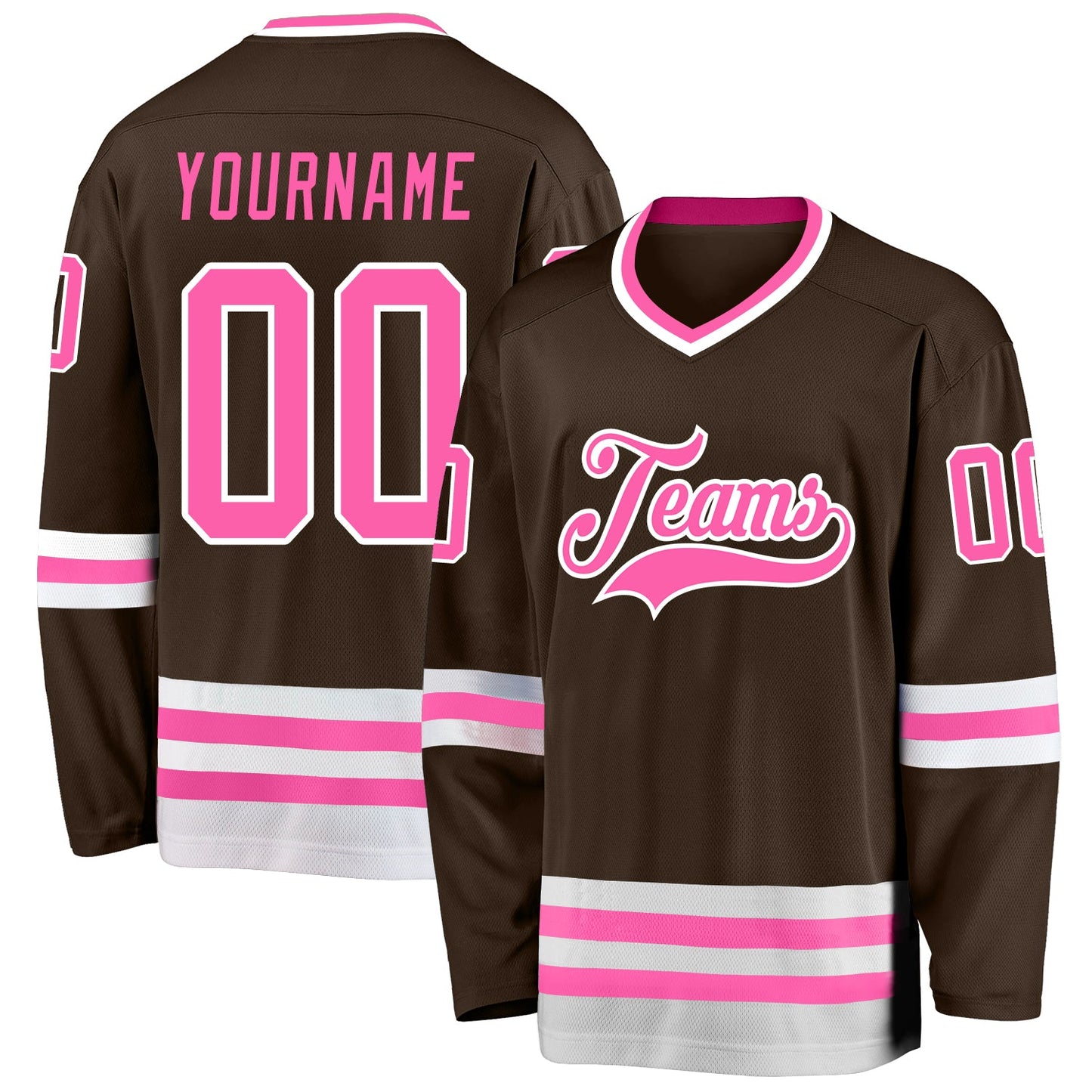 Custom Brown Pink-White Hockey Jersey - Main View