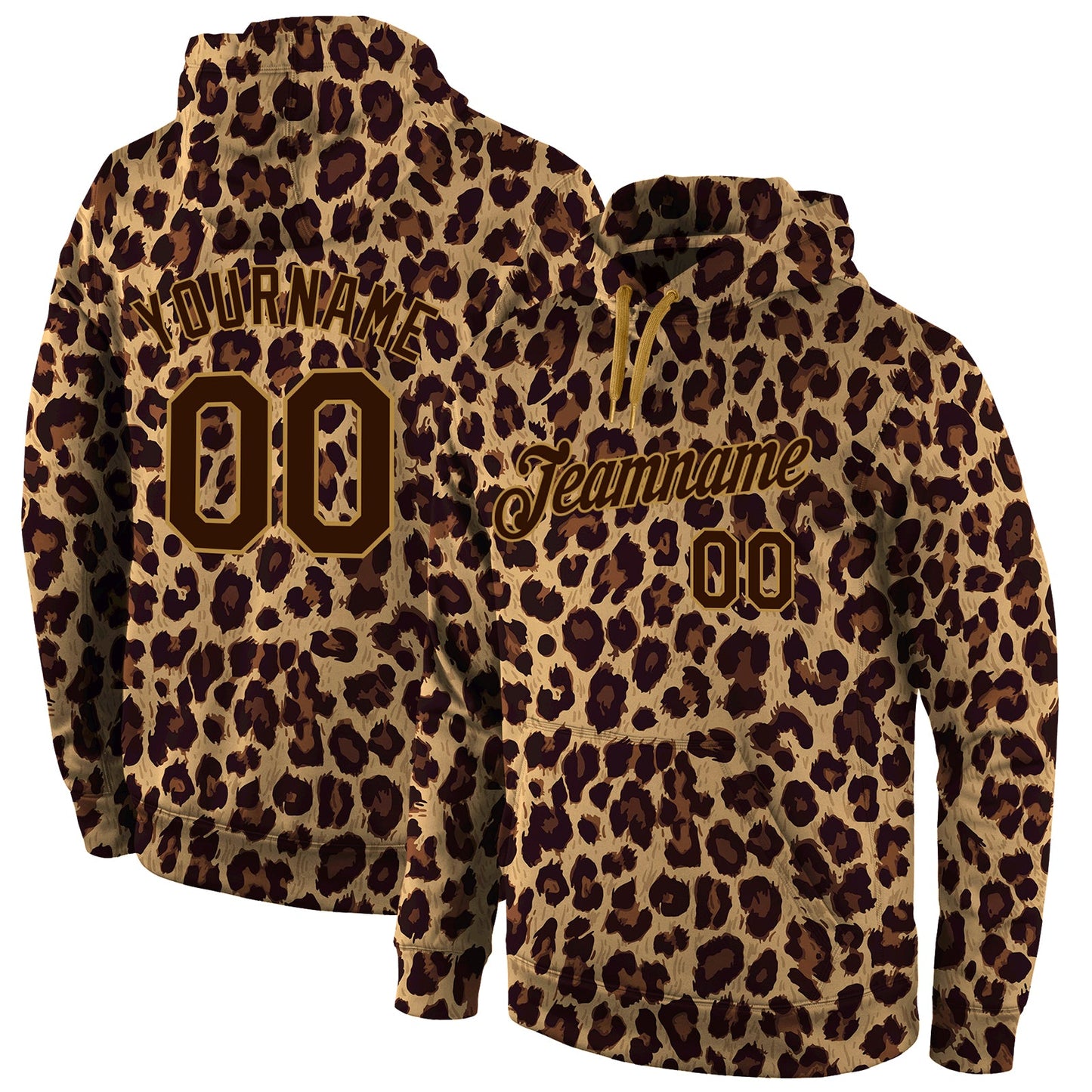 Custom Stitched Brown Brown-Old Gold 3D Pattern Design Leopard Sports Pullover Sweatshirt Hoodie - Main View