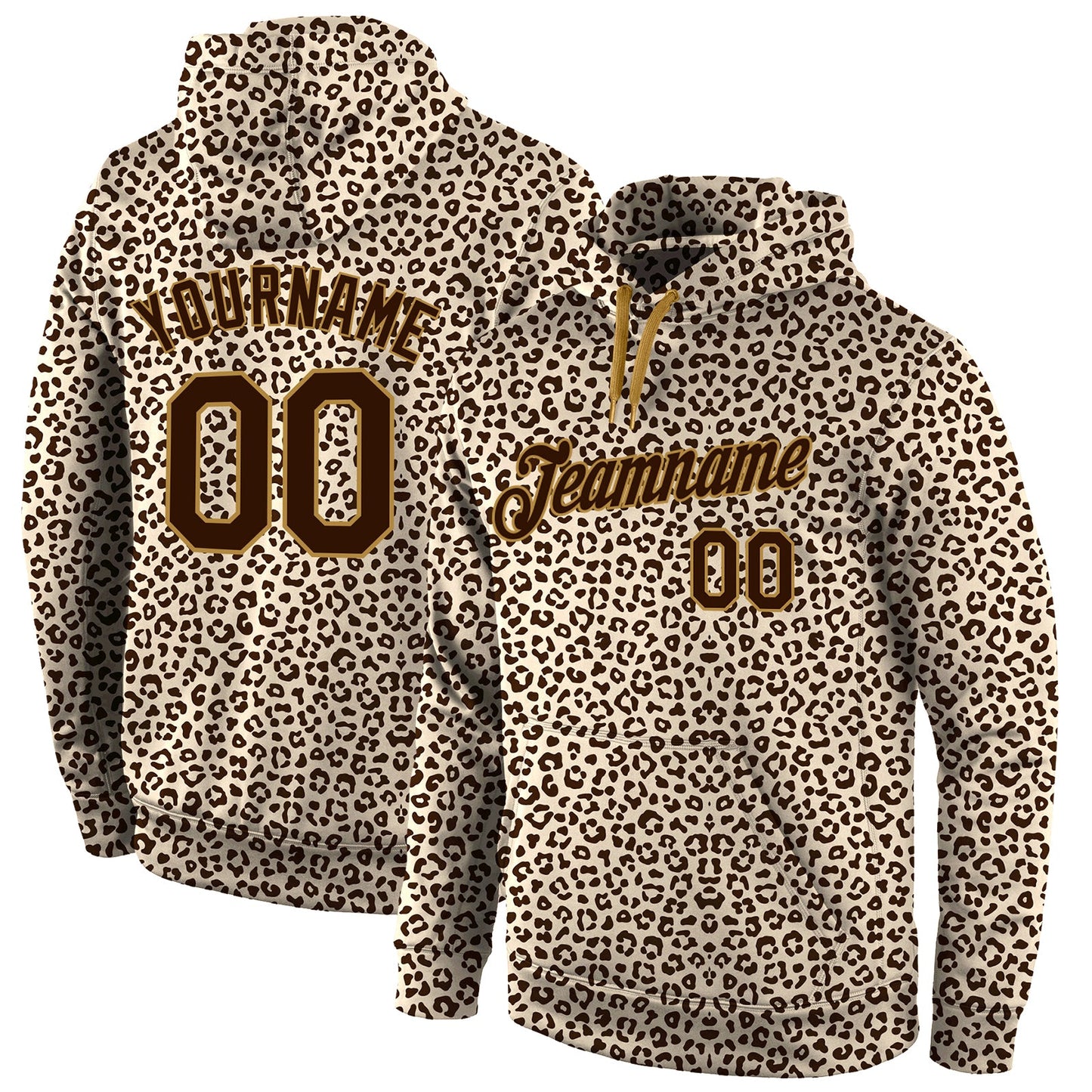 Custom Stitched Brown Brown-Old Gold 3D Pattern Design Leopard Sports Pullover Sweatshirt Hoodie - Main View