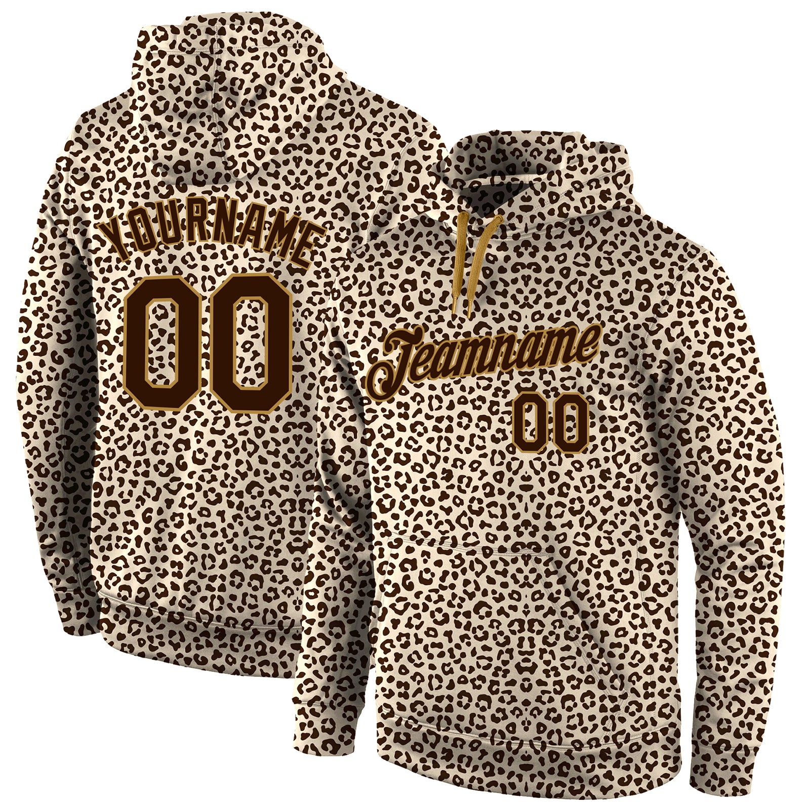 Custom Stitched Brown Brown-Old Gold 3D Pattern Design Leopard Sports Pullover Sweatshirt Hoodie - Main View