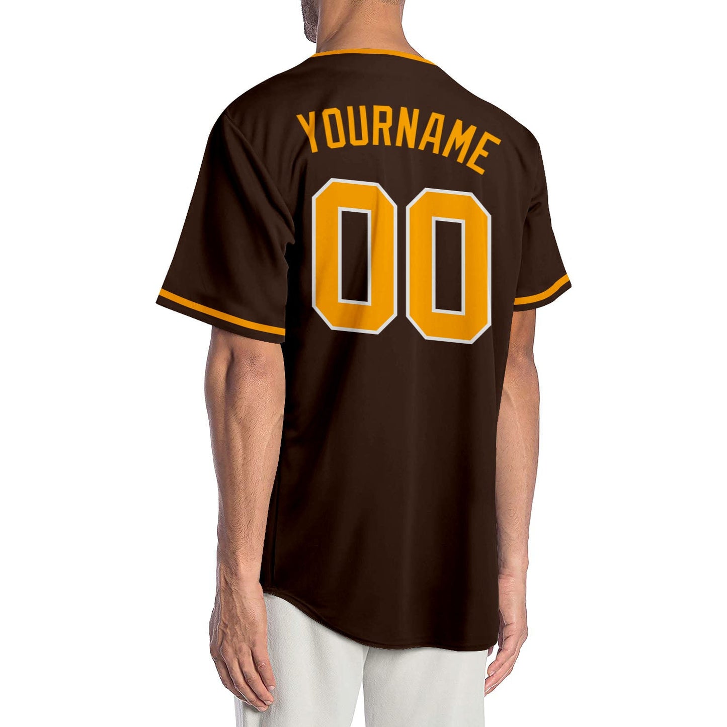 Custom Brown Gold-White Authentic Baseball Jersey view 2