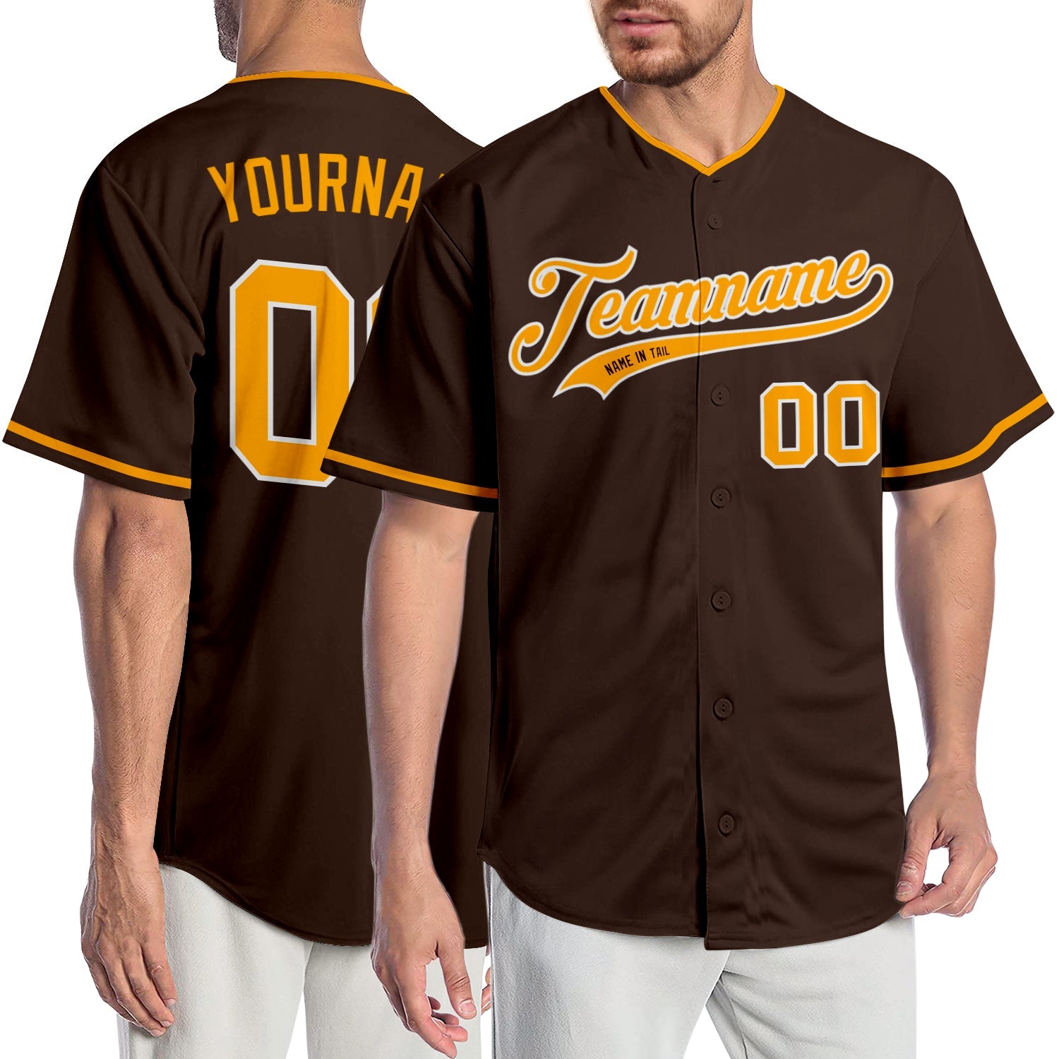 Custom Brown Gold-White Authentic Baseball Jersey - Main View